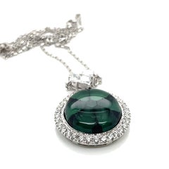 Trapiche Emerald Cabochon Heart-Shaped Diamonds with 18k White Gold Chain
