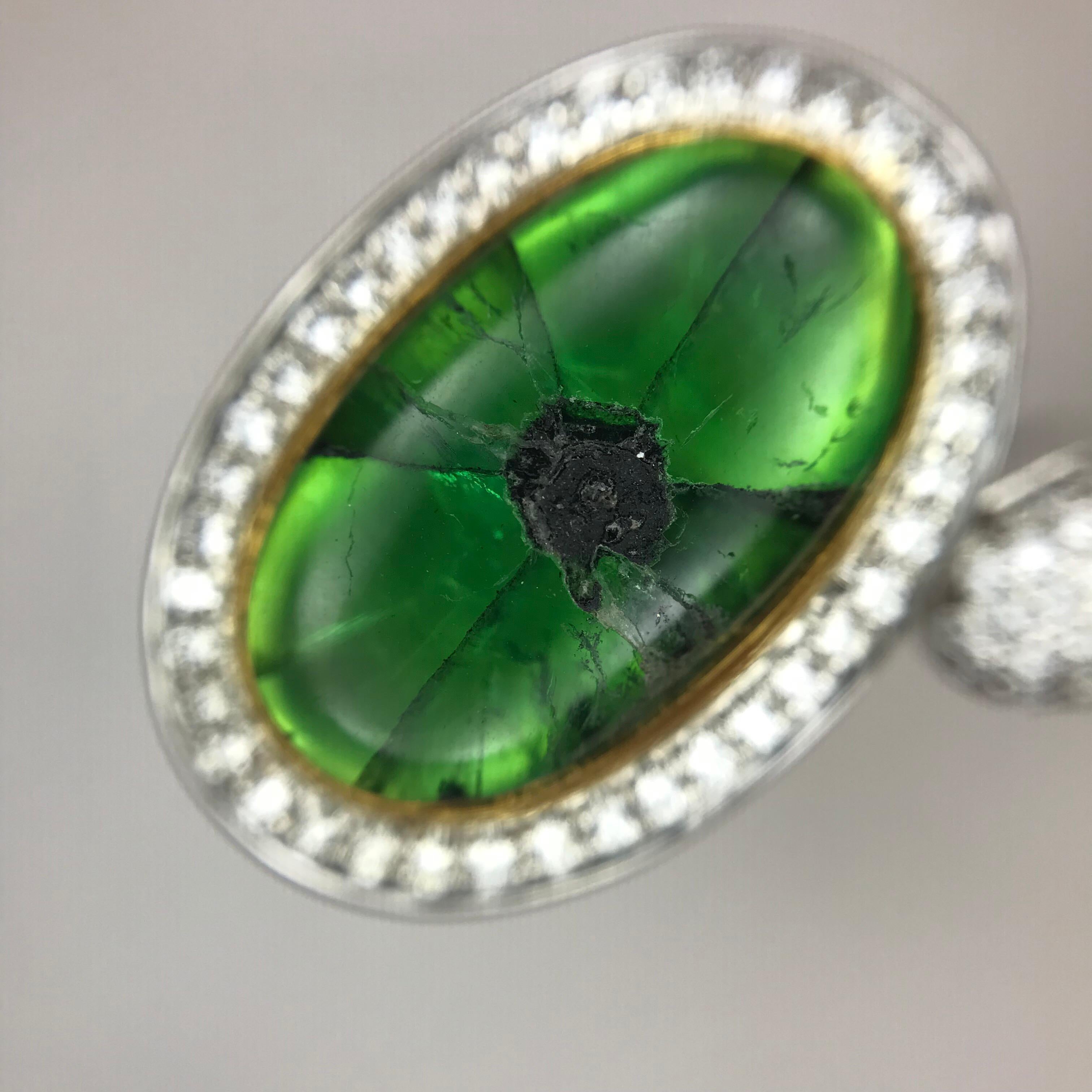 Oval Cut Trapiche Emerald Diamond White and Yellow Gold Ring For Sale