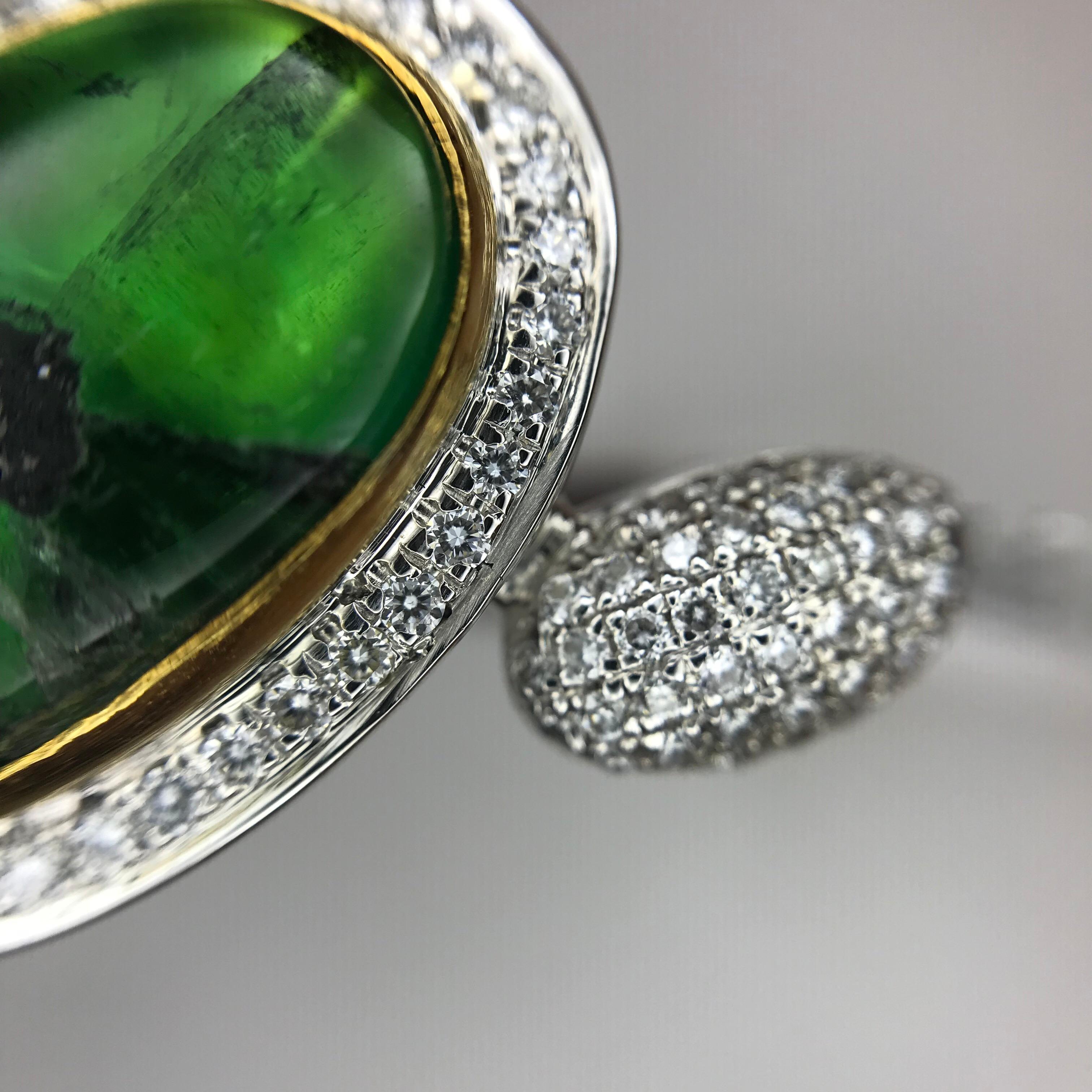 Trapiche Emerald Diamond White and Yellow Gold Ring In New Condition For Sale In San Francisco, CA