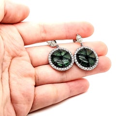 Trapiche Emerald Earrings Set in 18k Gold and Diamonds, Rare