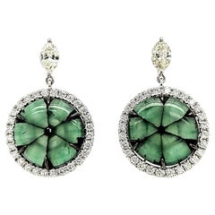Trapiche Emerald Earrings Set in 18k Gold and Diamonds, Rare