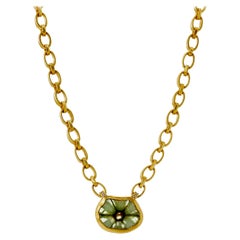 Trapiche Emerald Necklace on 18k Yellow Gold Handmade Chain and Toggle