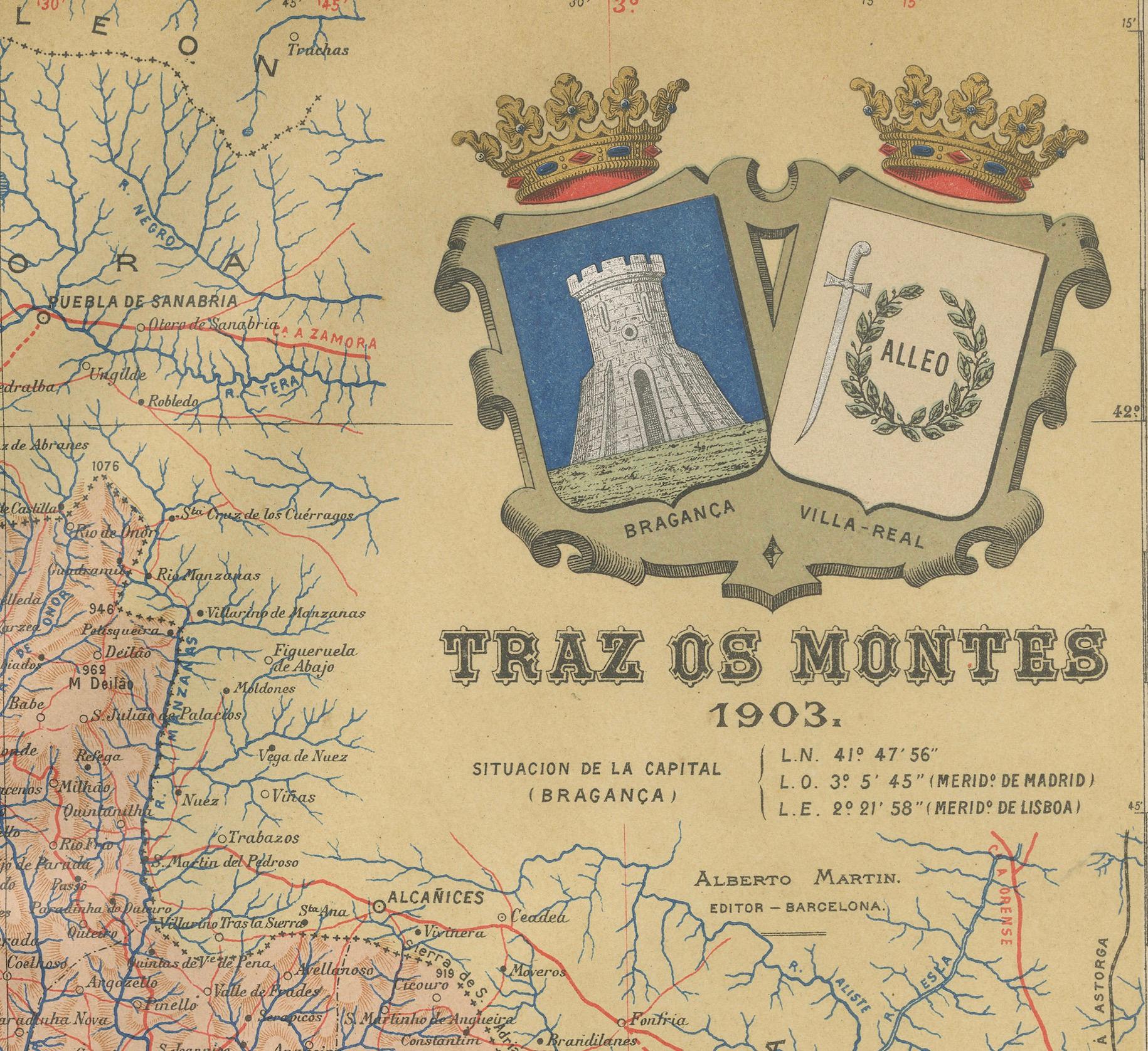Early 20th Century Trás-os-Montes: A Cartographic Exploration of Portugal's Hidden Province in 1903 For Sale