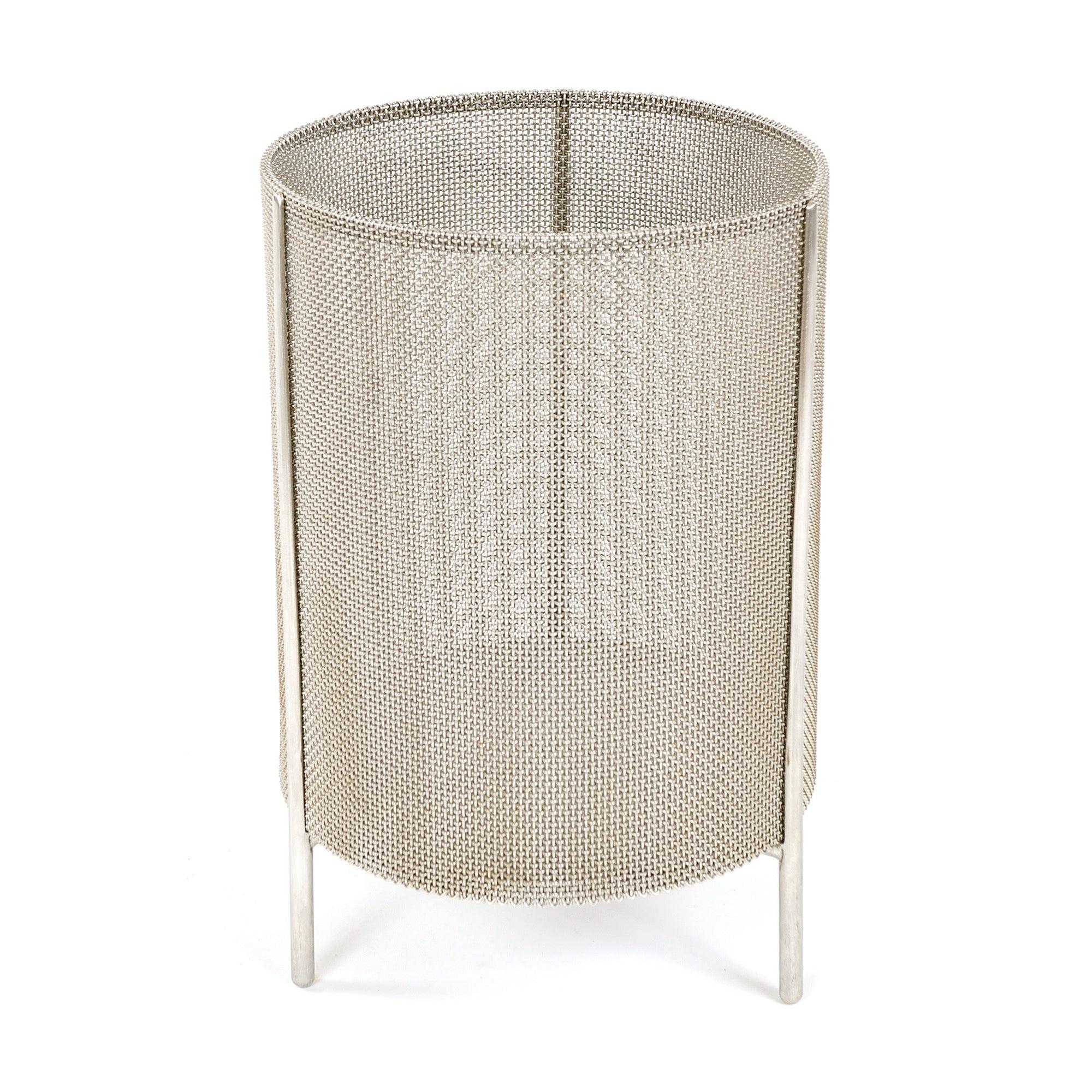 A stainless steel heavy wire-cloth waste basket made by the Workshop. Inquire for lead time.