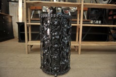 Trash Can or Umbrella Stand in Carved Iron with Flower Decor, circa 1940