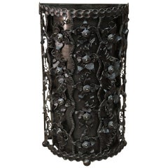 Trash Can or Umbrella Stand in Carved Iron with Flower Decor, circa 1940