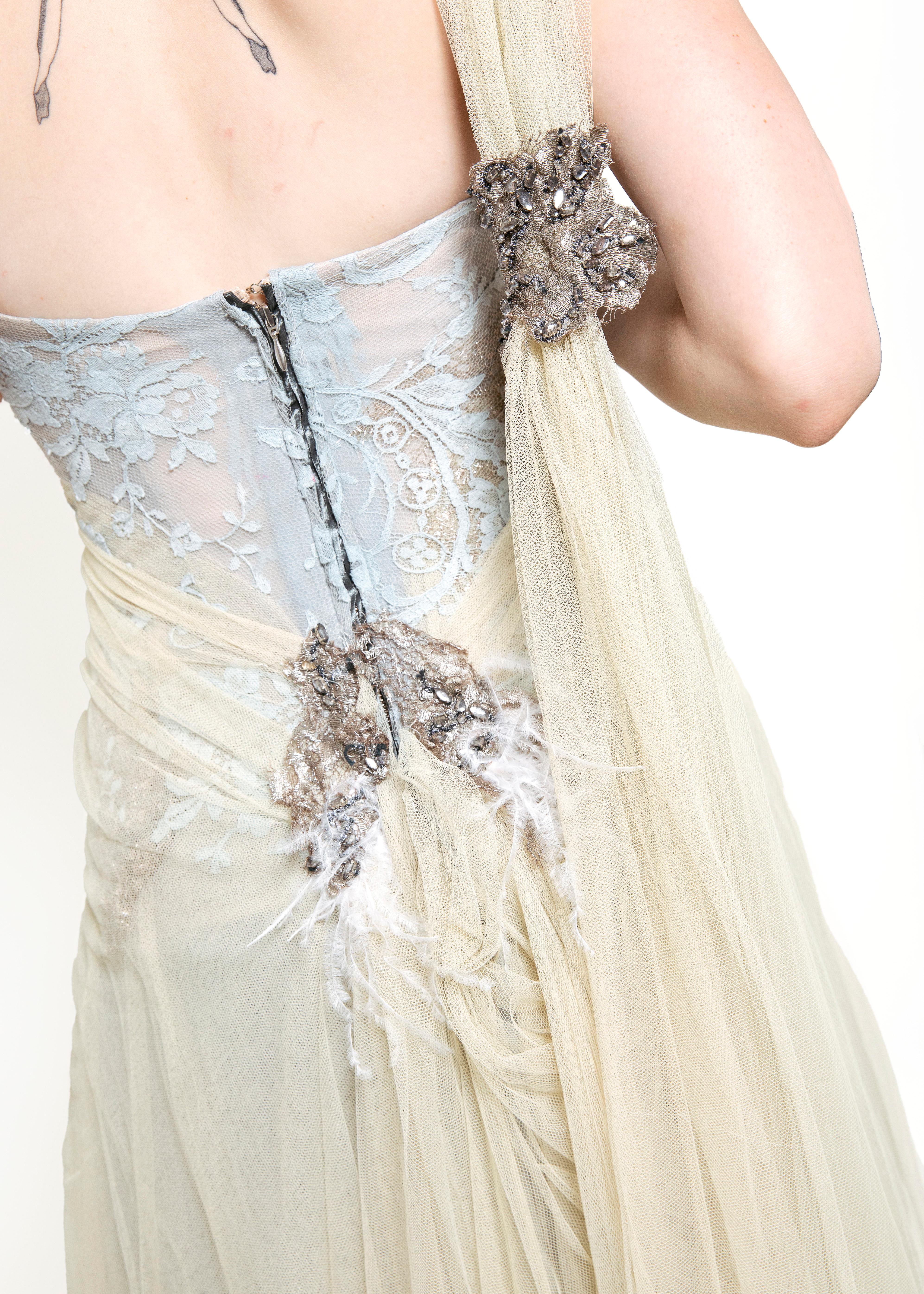 Trash Couture Paris Cream beaded Silk Tulle Corset In Excellent Condition For Sale In Los Angeles, CA