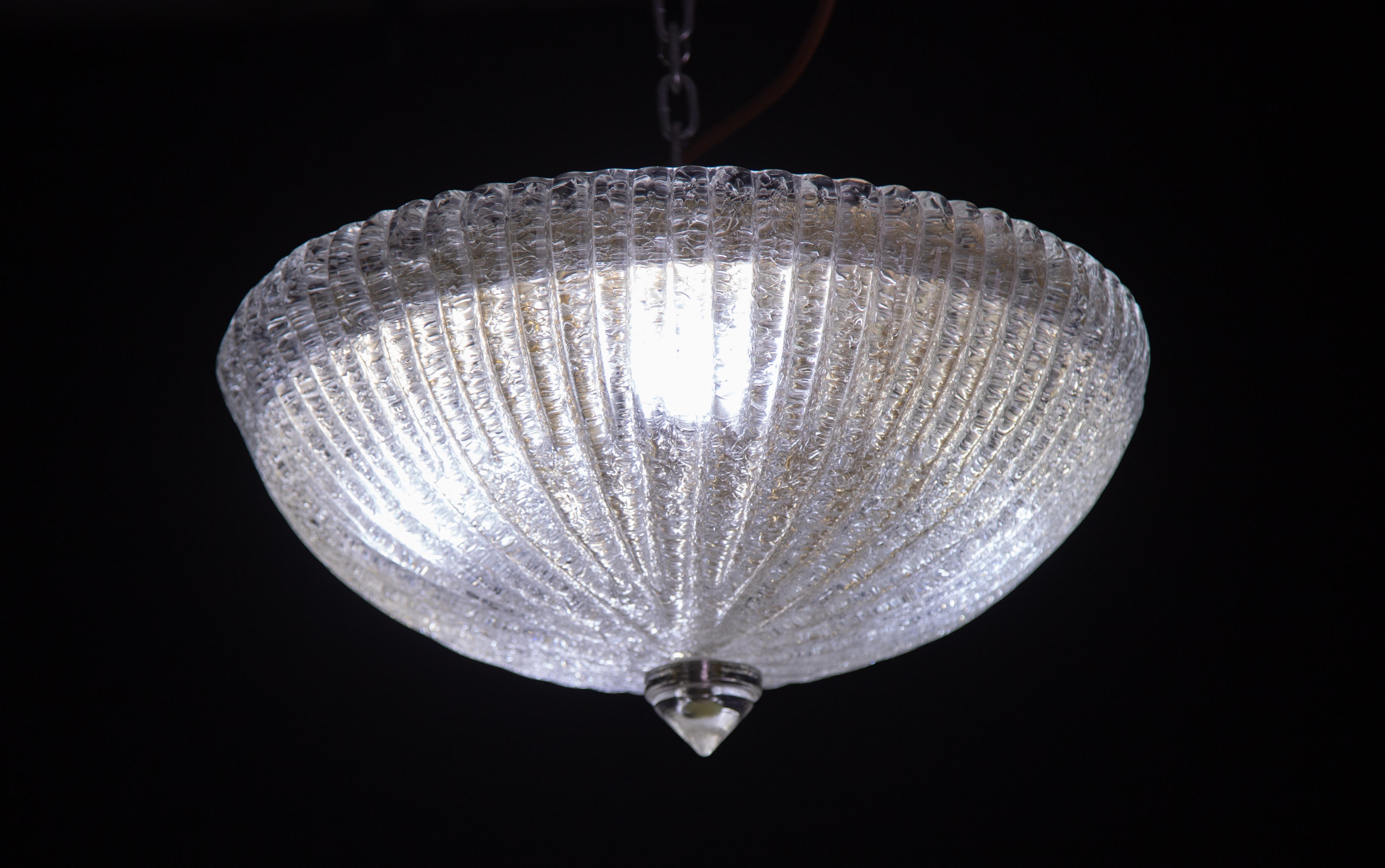 Trasparent and Gold Glass Murano Ceiling light By Barovier & Toso style , 1960 In Good Condition For Sale In Roma, IT