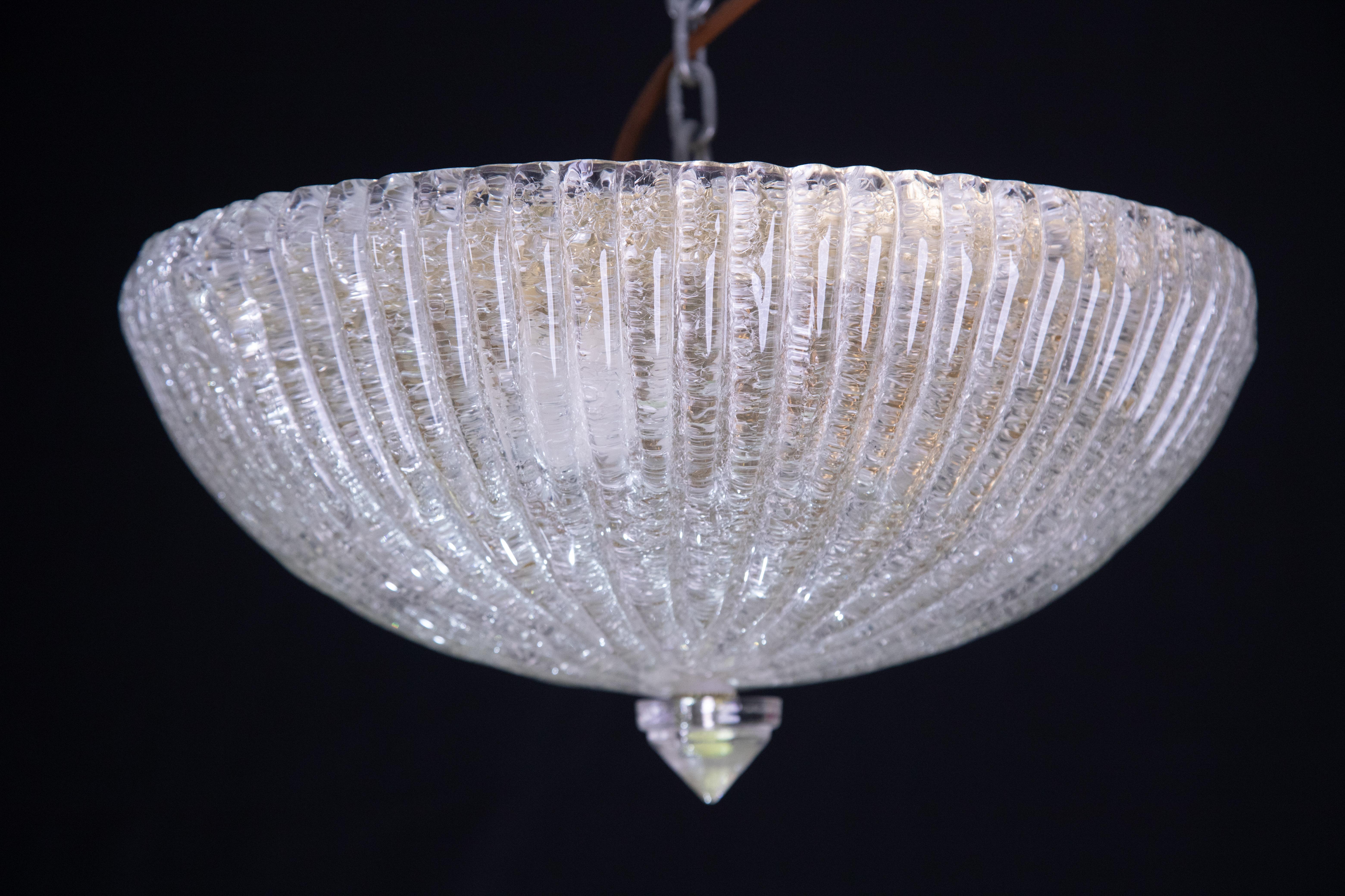 Trasparent and Gold Glass Murano Ceiling light By Barovier & Toso style , 1960 For Sale 3