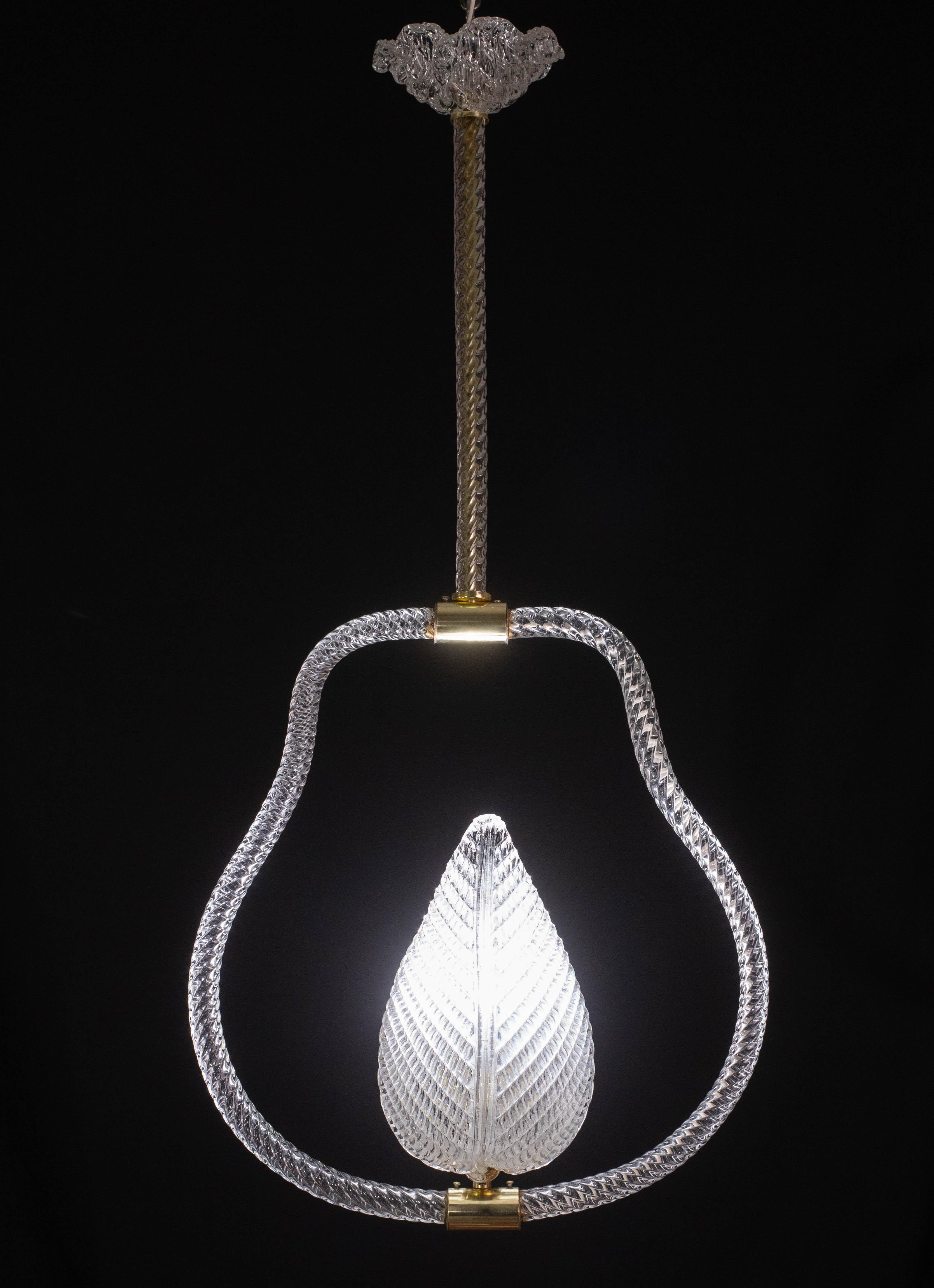 Art Deco Trasparent Jewel Murano Glass Chandelier by Barovier e Toso, 1950s For Sale