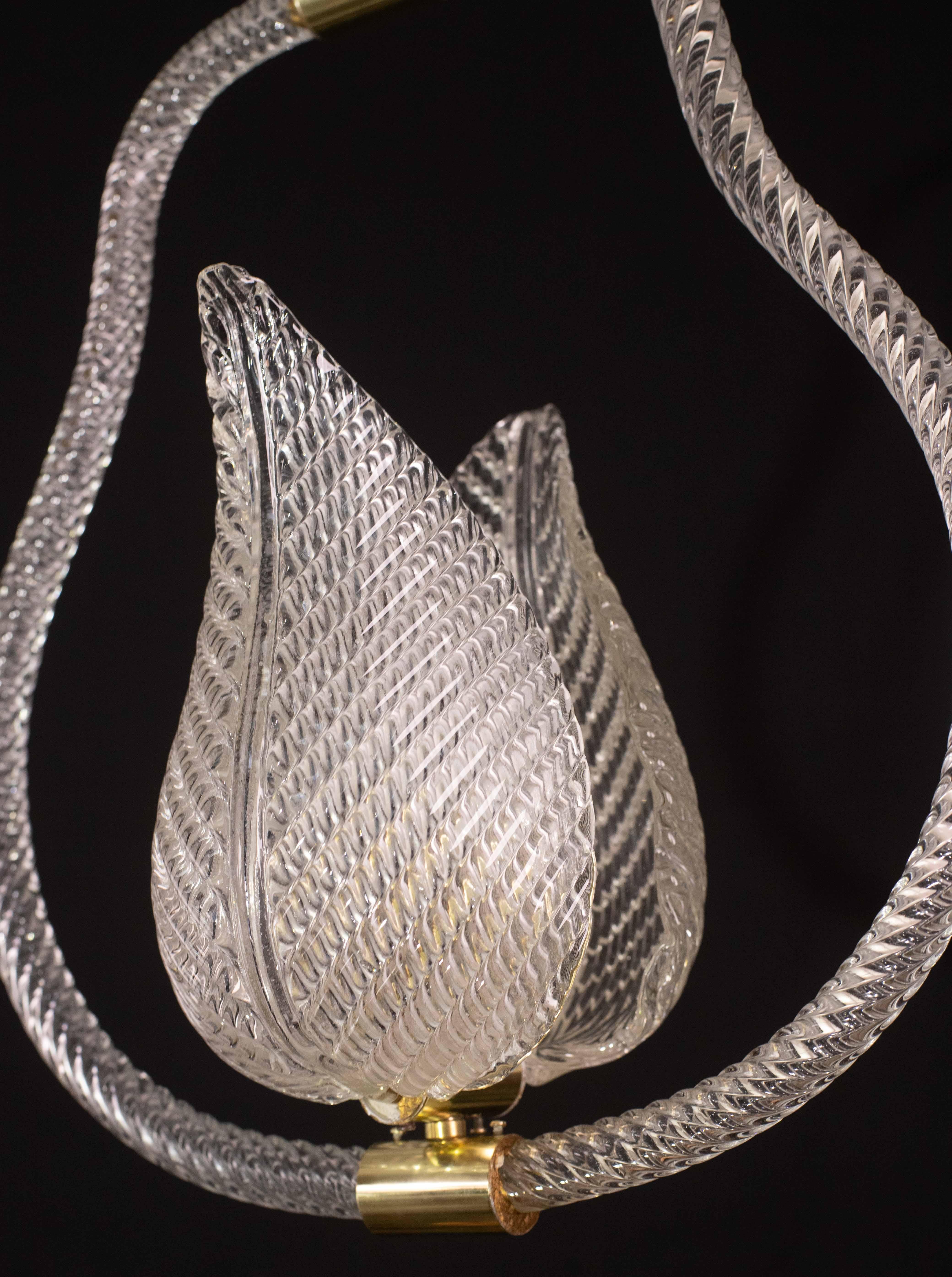 Mid-20th Century Trasparent Jewel Murano Glass Chandelier by Barovier e Toso, 1950s For Sale