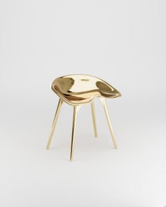 Trator Stool With Backrest in Cast Brass by Studio Orth