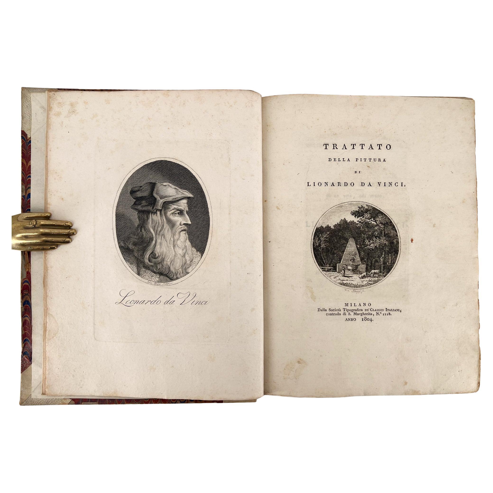 Vinci, Leonardo da & Carlo Amoretti
Trattato della Pittura di Lionardo da Vinci (Traité de peinture de Léonard de Vinci)

Milano : Società Tipografica de' Classici italiani, 1804. 
Illustrations de Giovanni Boggi.
Grand 8vo, 9 1/2 x 7 1/8 pouces