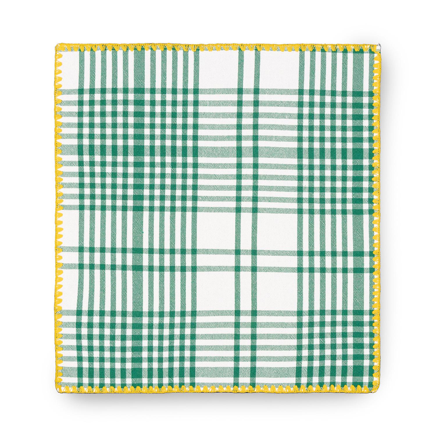 Diese Tischdecke aus Baumwoll-Jacquard mit Karomuster ist eine Hommage an die traditionellen Trattoria-Tische und eignet sich perfekt für den Innen- und Außenbereich. Sie ist mit kontrastierenden Nähten versehen und in zwei Größen erhältlich.