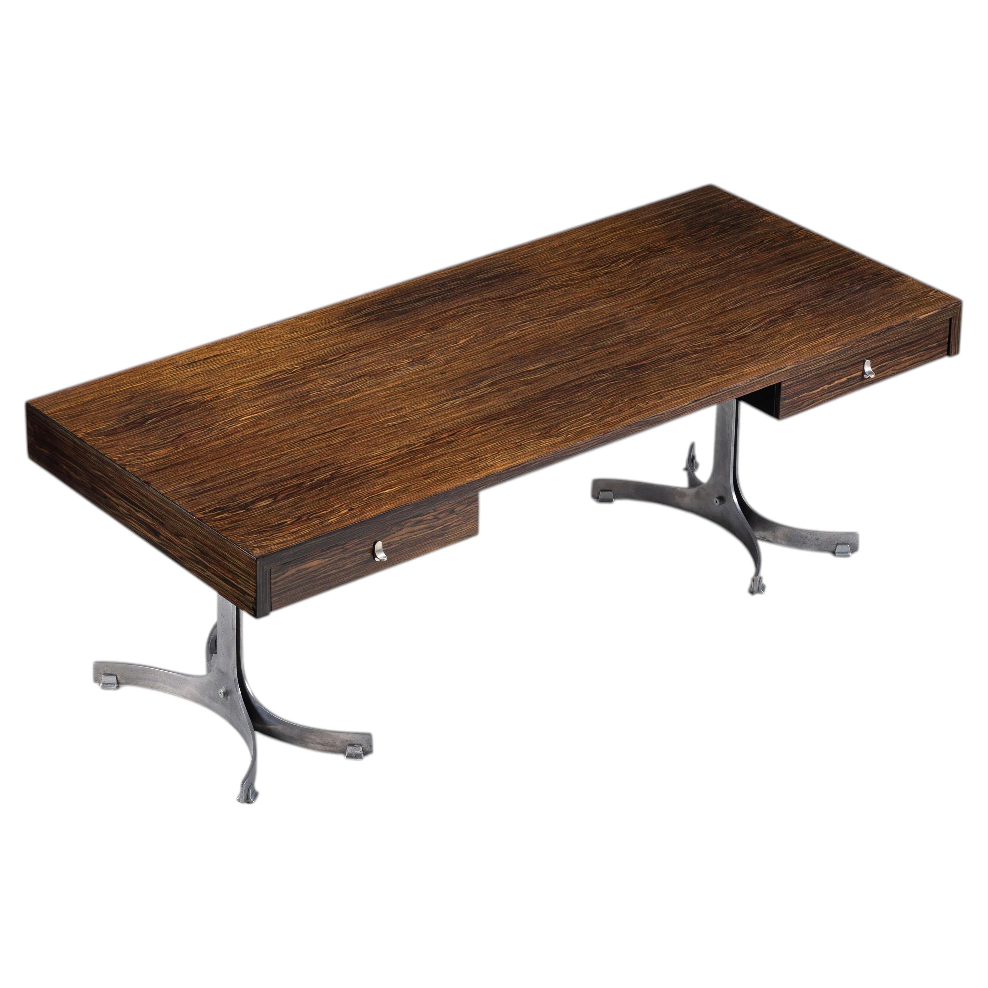 Trau Arredamenti Metallici S.P.A. large desk rosewood Italy 1960 For Sale