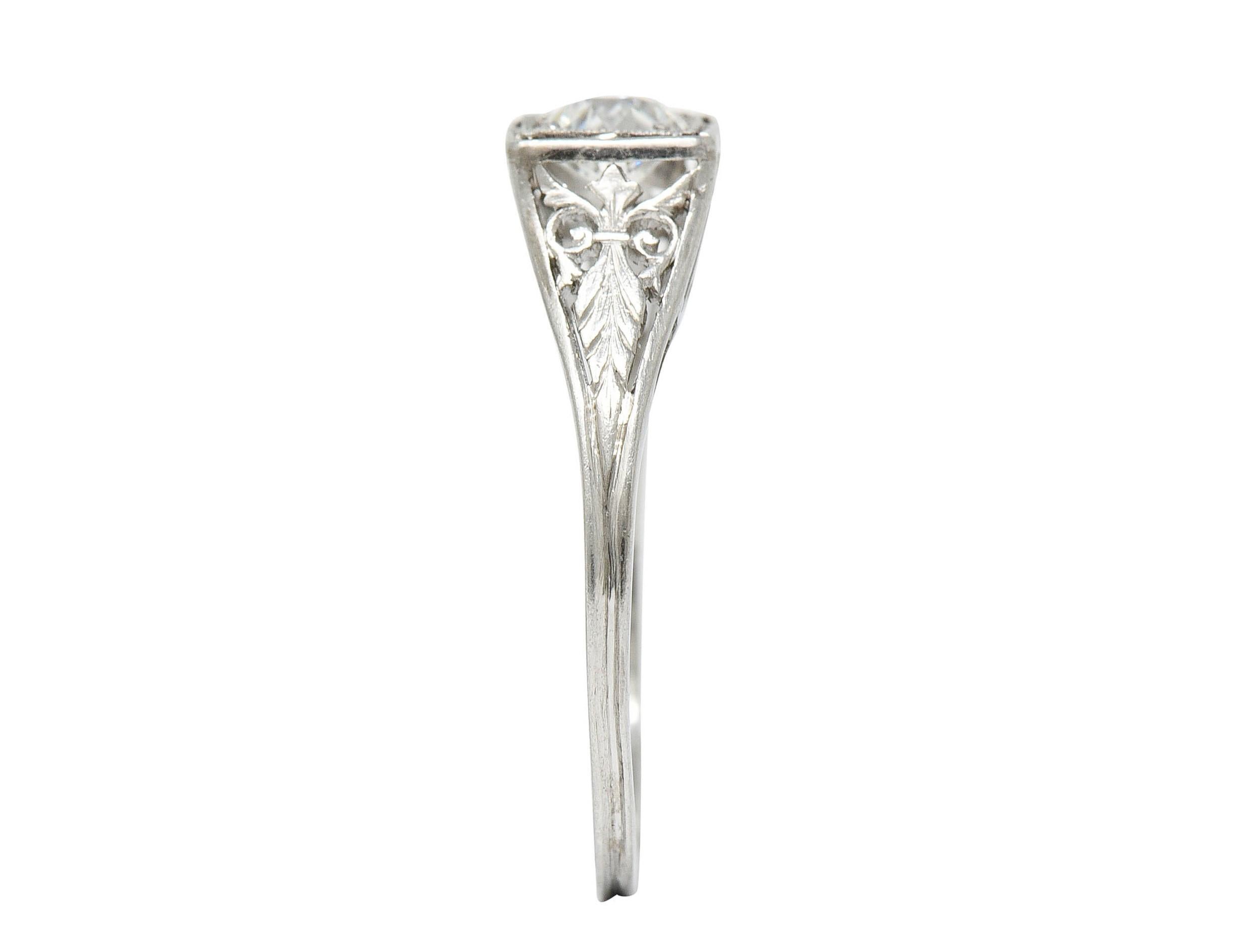 Traub Art Deco 0.46 Carat Diamond Platinum Foliate Engagement Ring 5