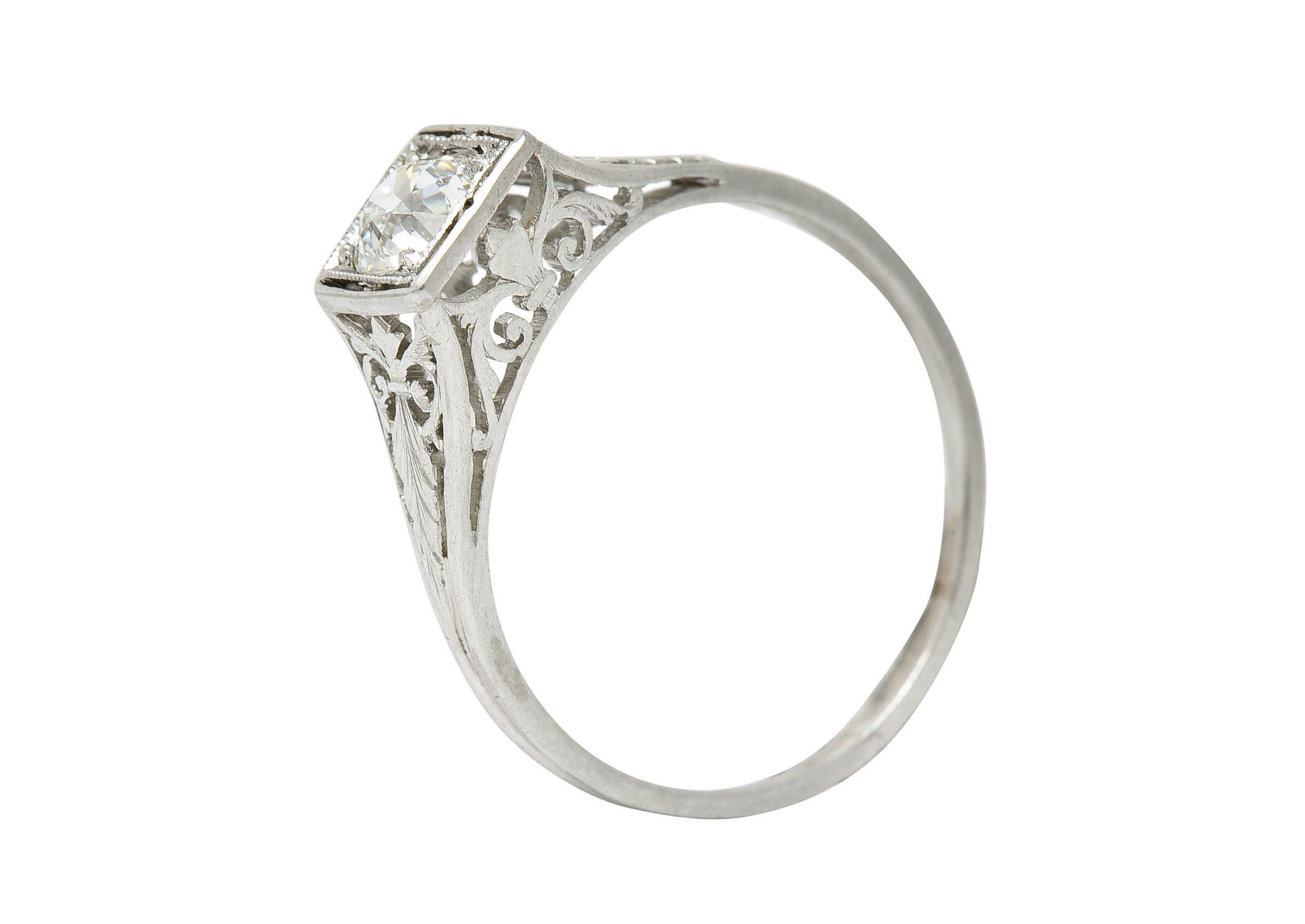 Traub Art Deco 0.46 Carat Diamond Platinum Foliate Engagement Ring 6
