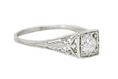 Traub Art Deco 0.46 Carat Diamond Platinum Foliate Engagement Ring