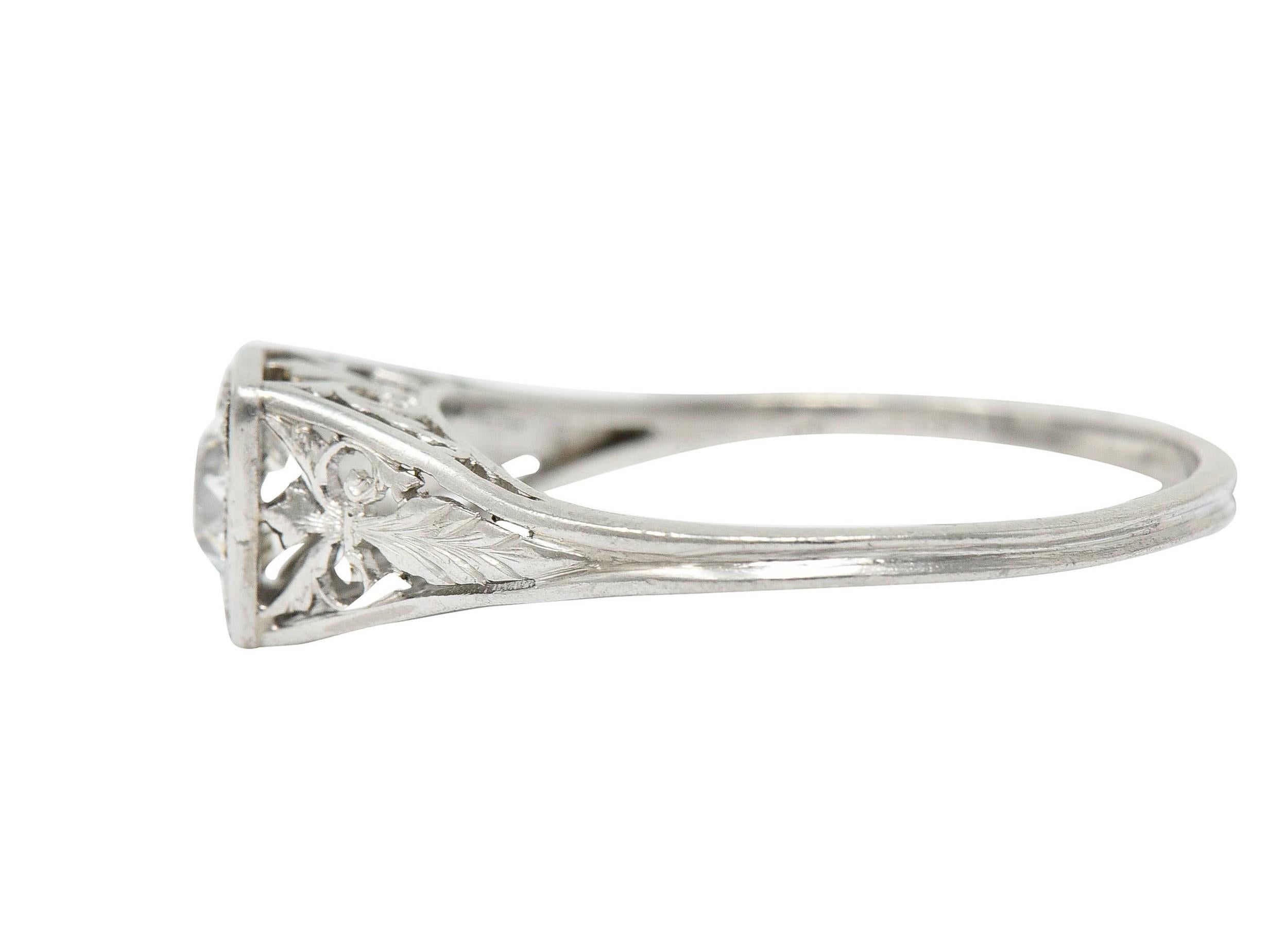 Women's or Men's Traub Art Deco 0.46 Carat Diamond Platinum Foliate Engagement Ring
