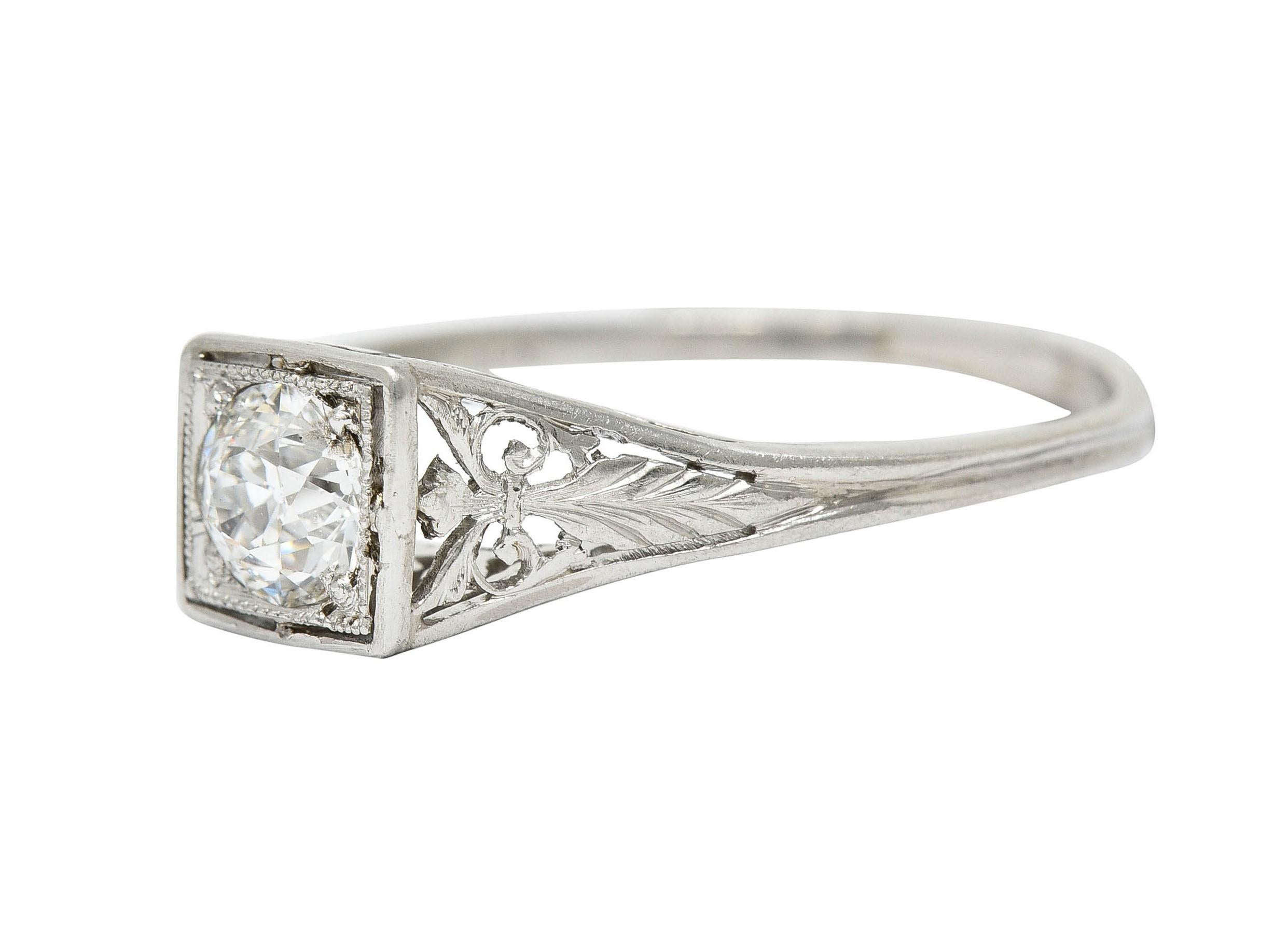 Traub Art Deco 0.46 Carat Diamond Platinum Foliate Engagement Ring 1