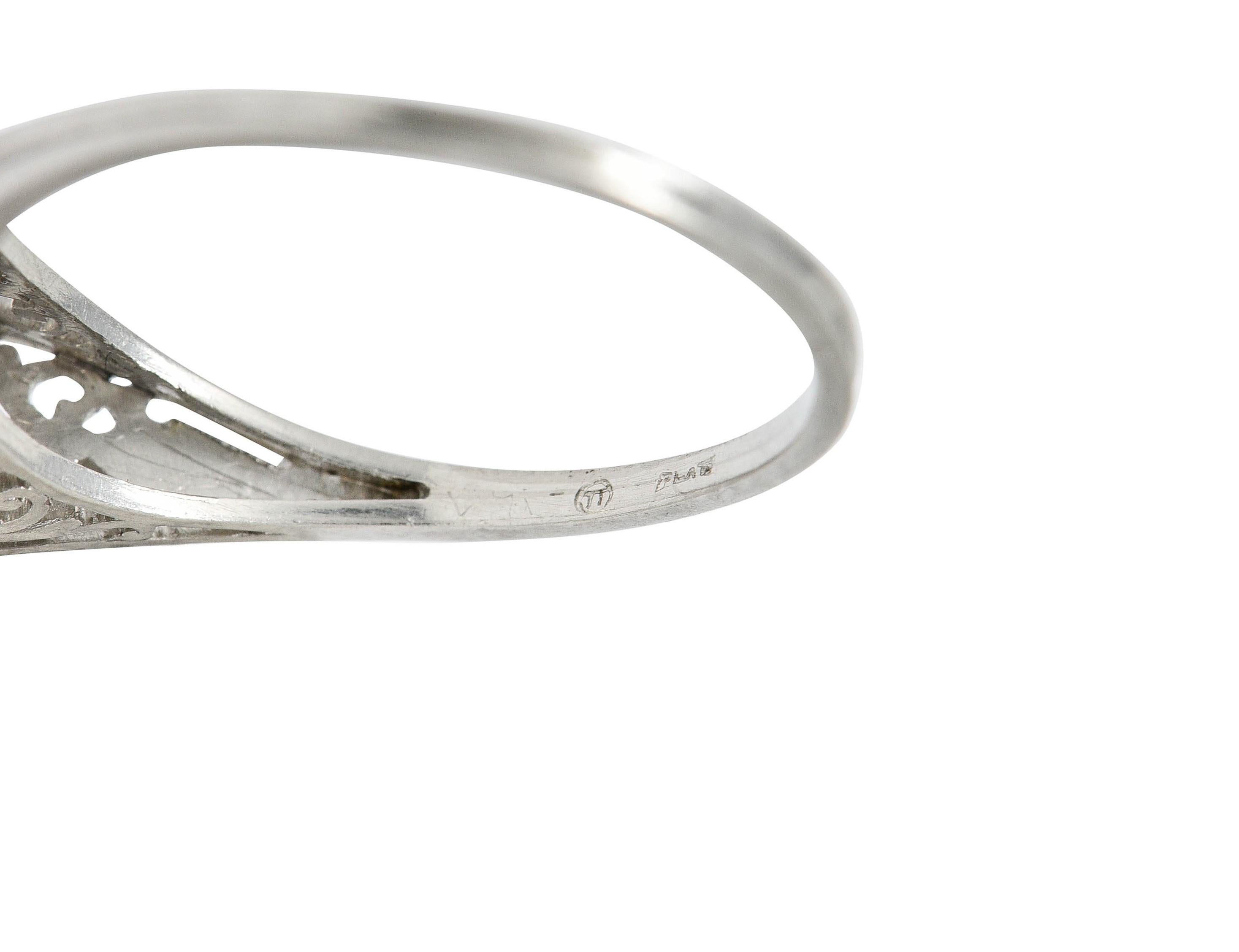 Traub Art Deco 0.46 Carat Diamond Platinum Foliate Engagement Ring 2