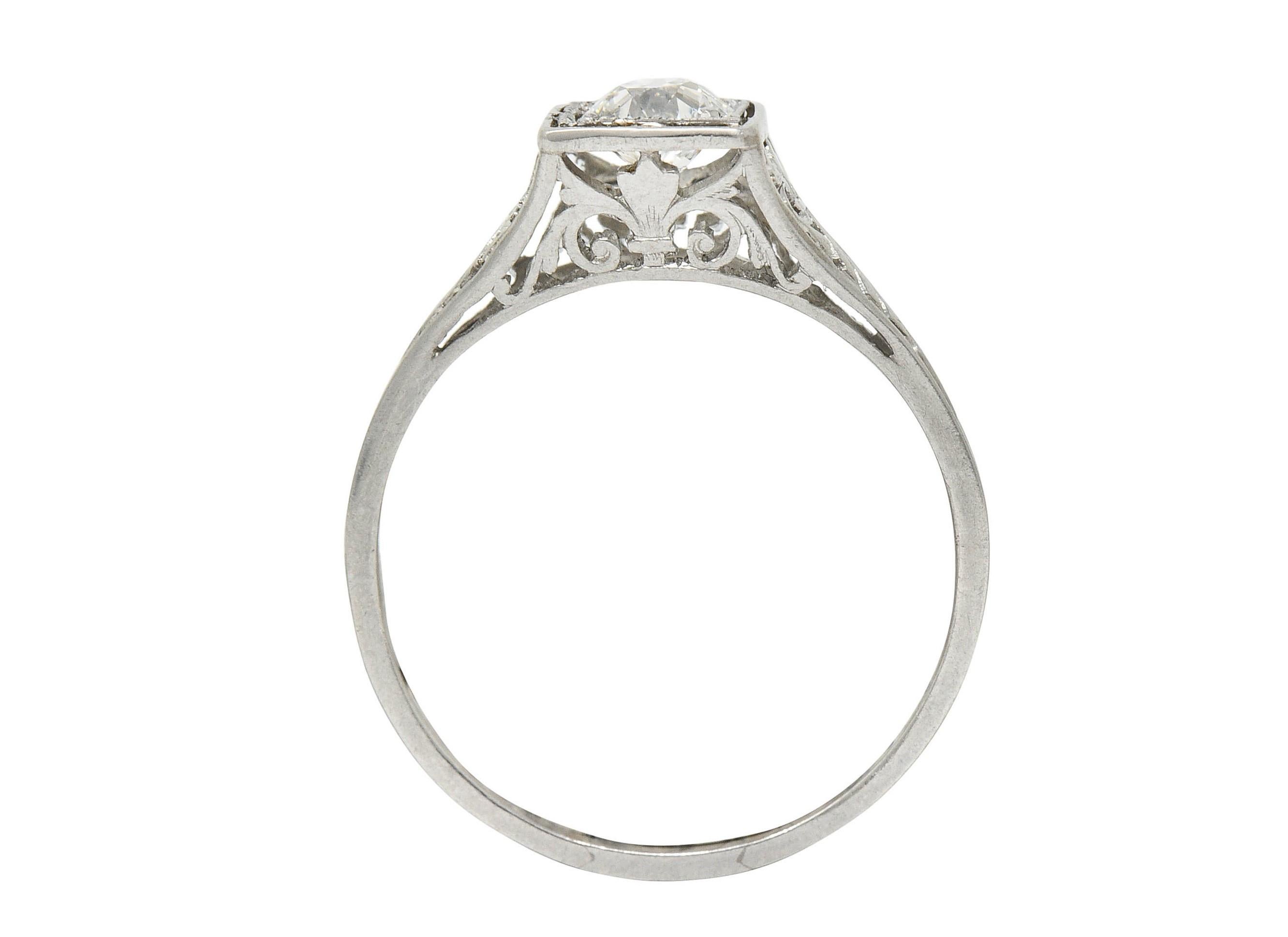 Traub Art Deco 0.46 Carat Diamond Platinum Foliate Engagement Ring 3