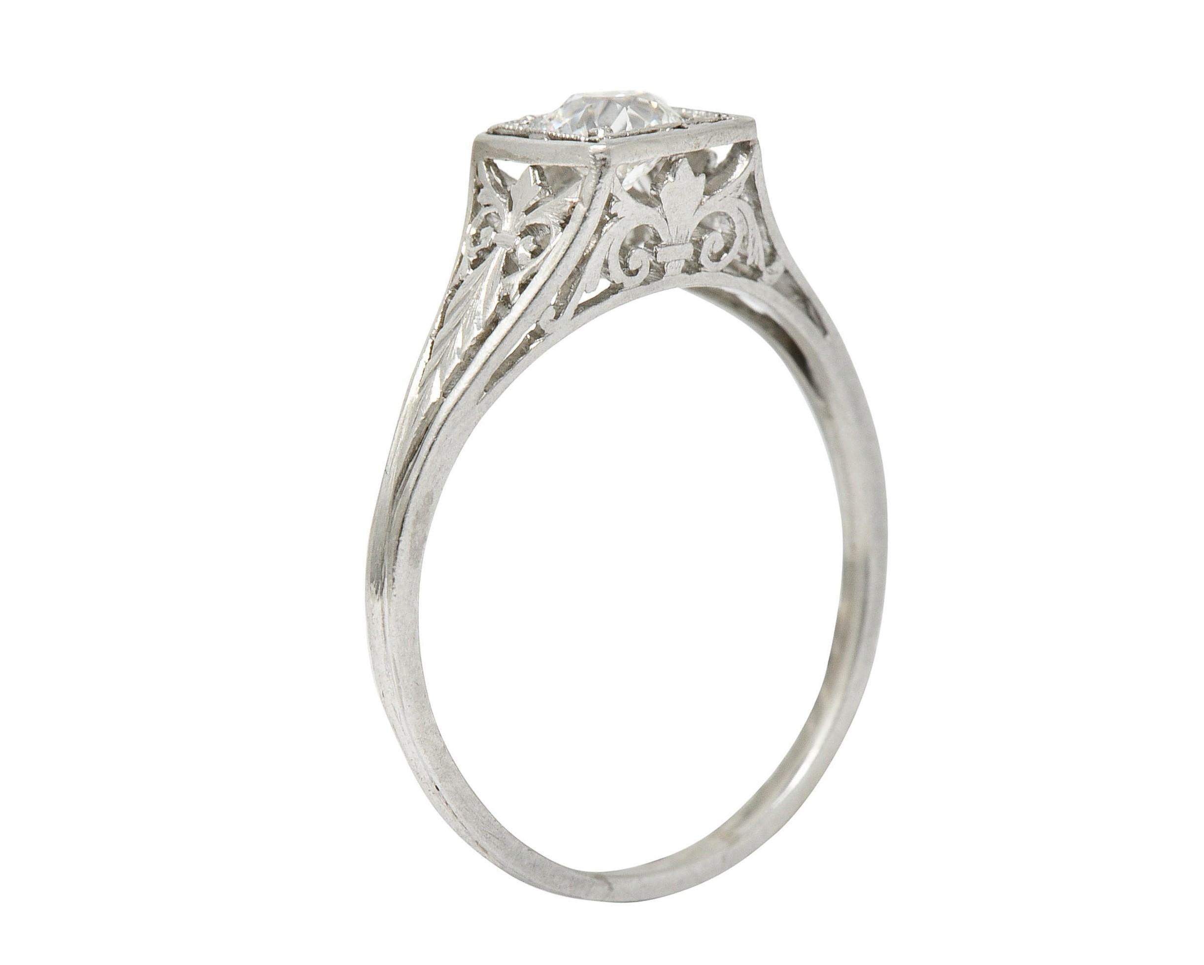 Traub Art Deco 0.46 Carat Diamond Platinum Foliate Engagement Ring 4