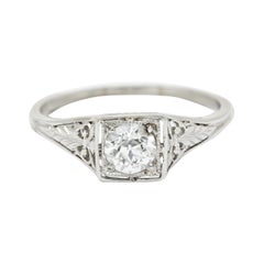 Traub Art Deco 0.46 Carat Diamond Platinum Foliate Engagement Ring