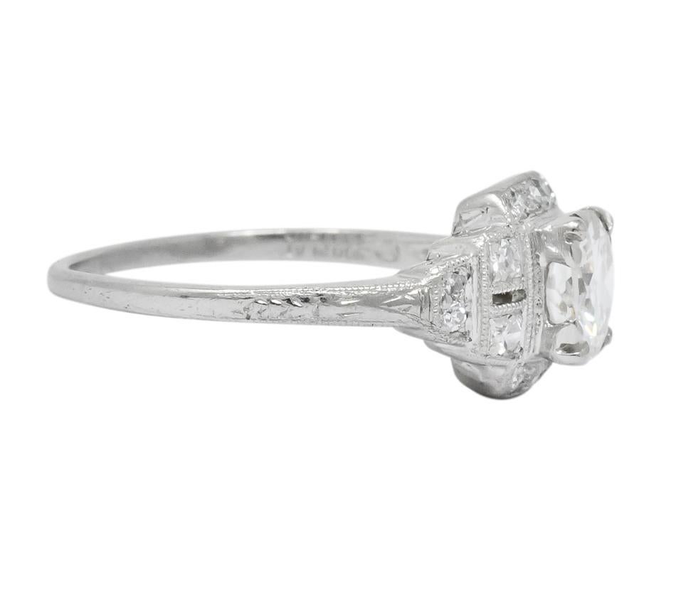 Traub Art Deco 0.85 Carat Diamond Platinum Engagement Ring In Excellent Condition In Philadelphia, PA