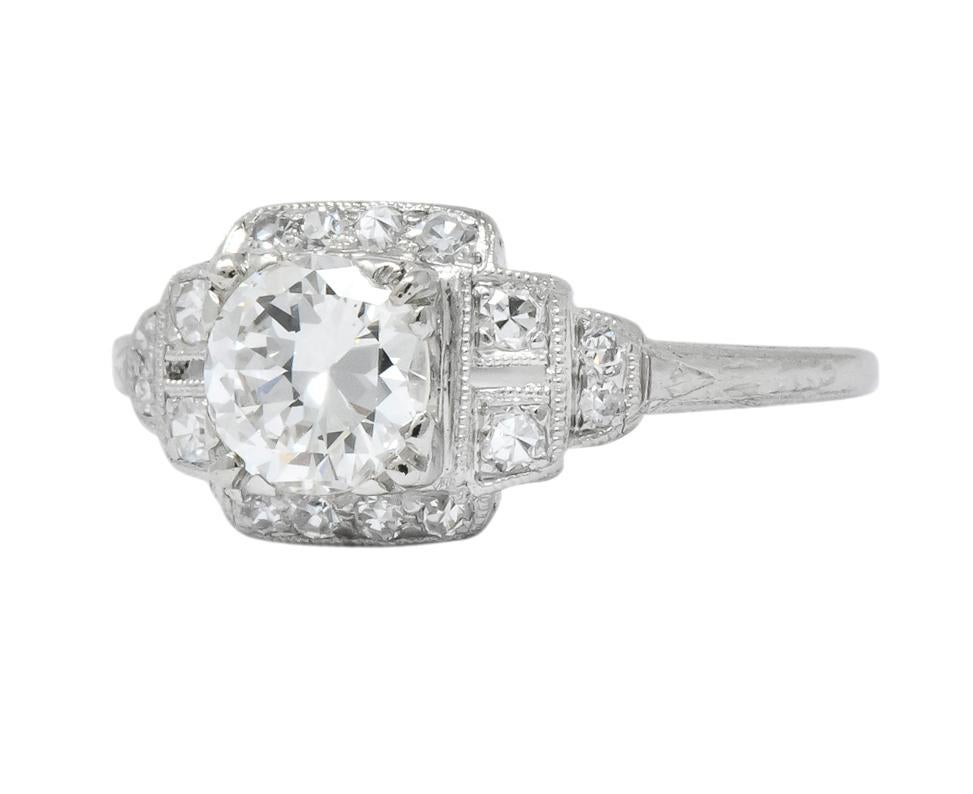 Traub Art Deco 0.85 Carat Diamond Platinum Engagement Ring 2