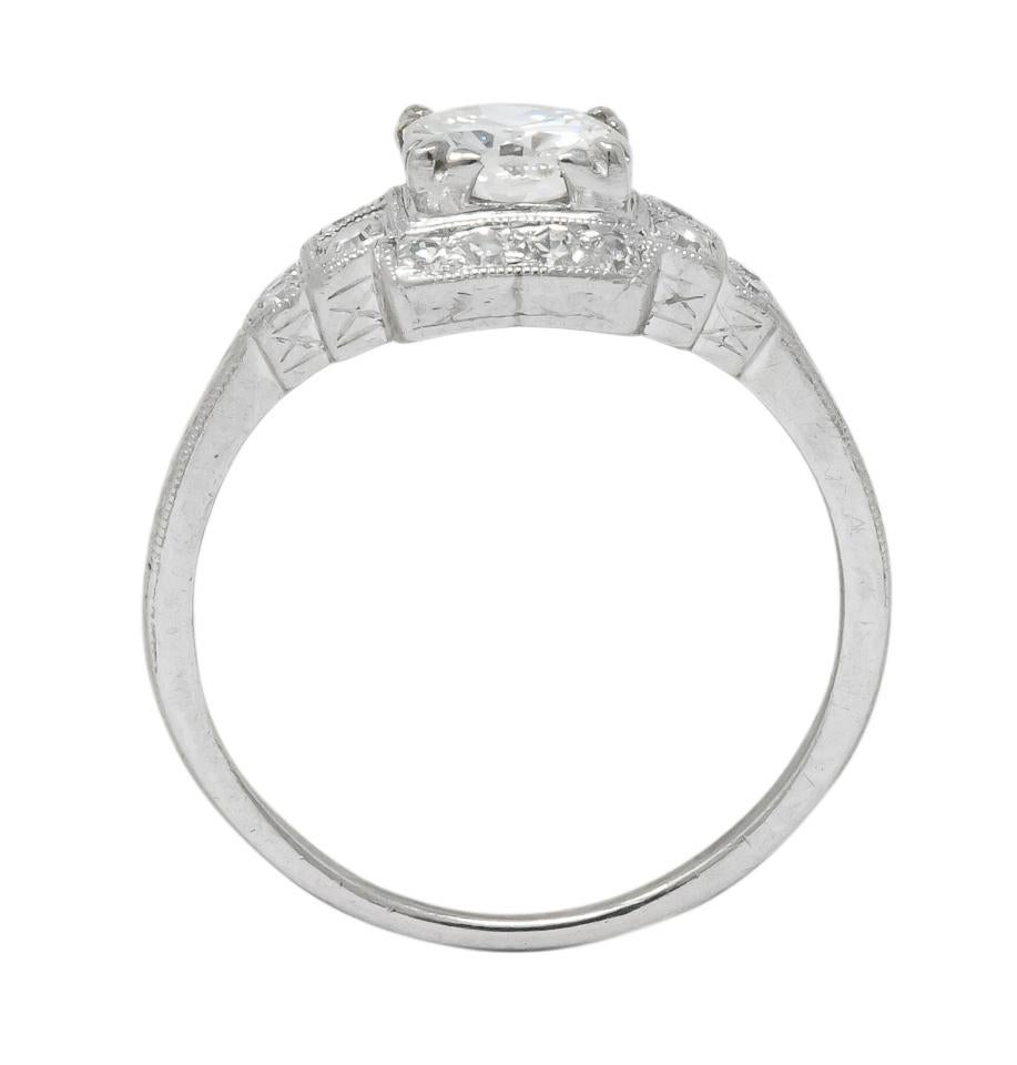 Traub Art Deco 0.85 Carat Diamond Platinum Engagement Ring 3