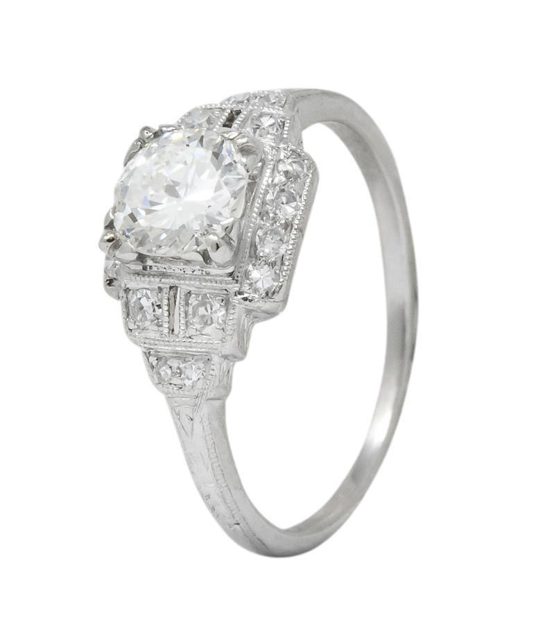 Traub Art Deco 0.85 Carat Diamond Platinum Engagement Ring 4