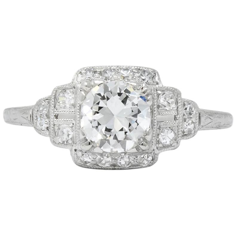 Traub Art Deco 0.85 Carat Diamond Platinum Engagement Ring