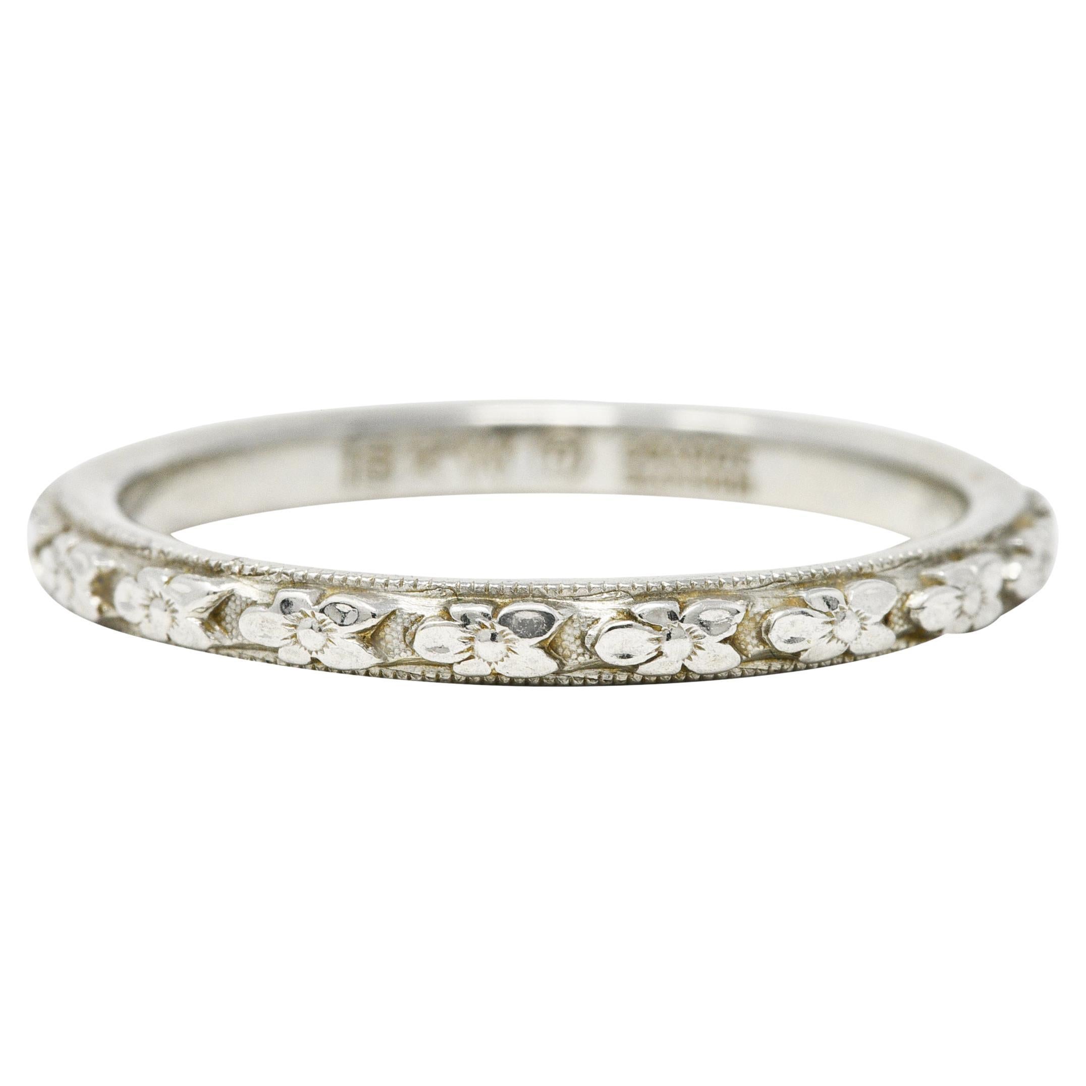 Traub Art Deco 18 Karat White Gold Orange Blossom Unisex Wedding Band Ring