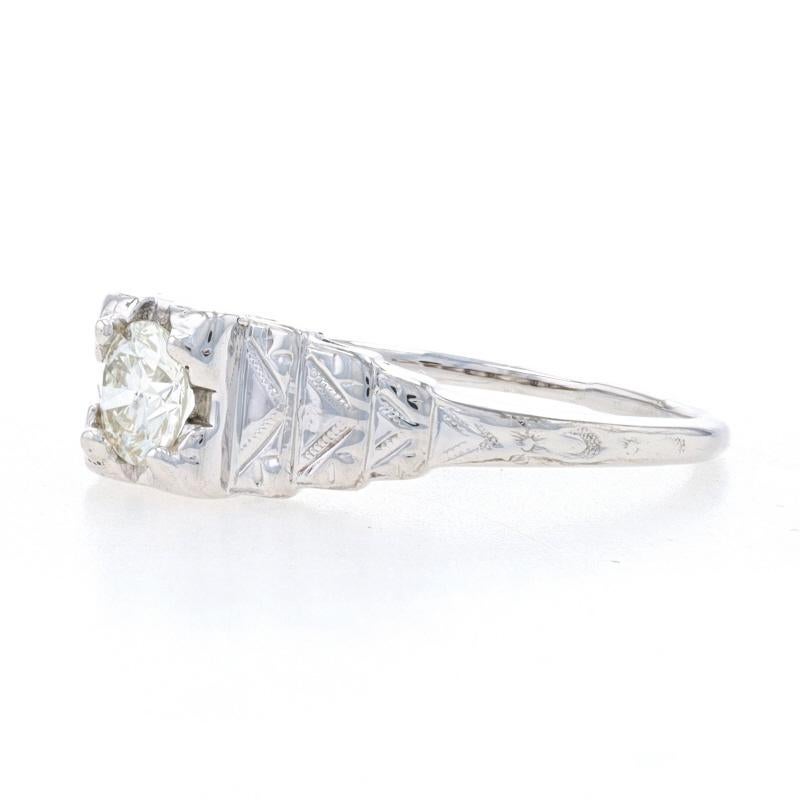 Old European Cut Traub Diamond Art Deco Solitaire Engagement Ring - White Gold 18k .33ct Vintage