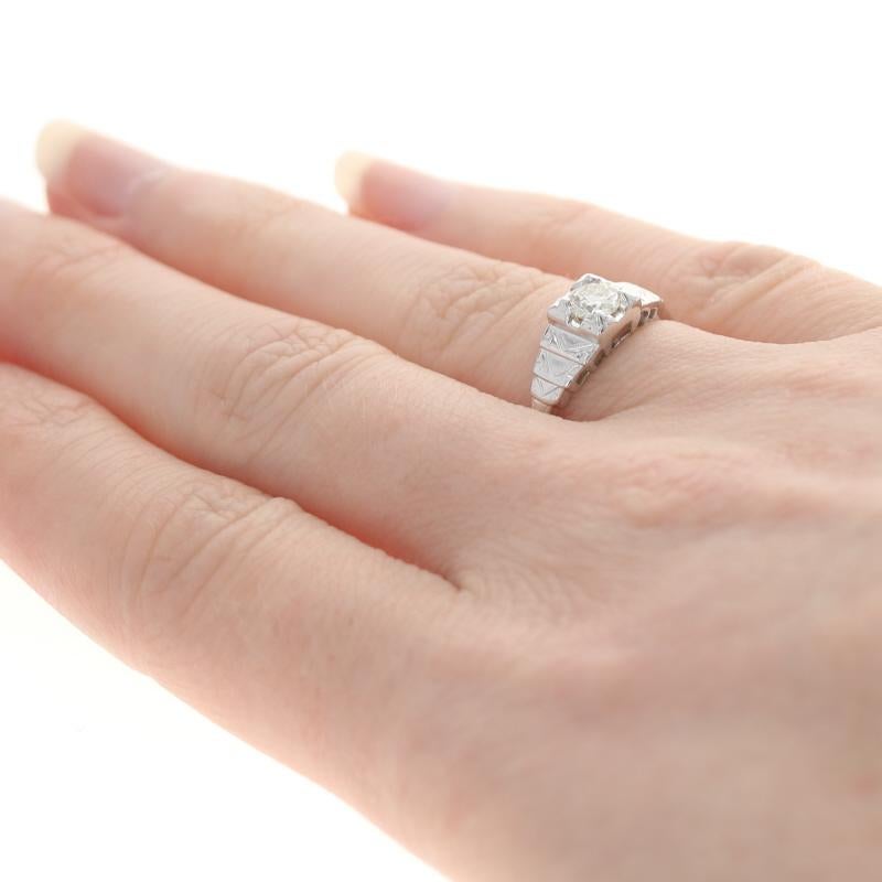 Traub Diamond Art Deco Solitaire Engagement Ring - White Gold 18k .33ct Vintage In Good Condition In Greensboro, NC