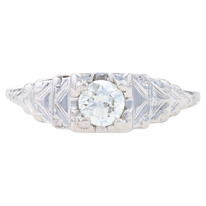 Traub Diamond Art Deco Solitaire Engagement Ring - White Gold 18k .33ct Vintage