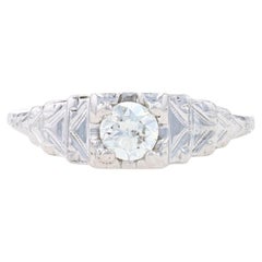 Traub Diamond Art Deco Solitaire Engagement Ring - White Gold 18k .33ct Antique