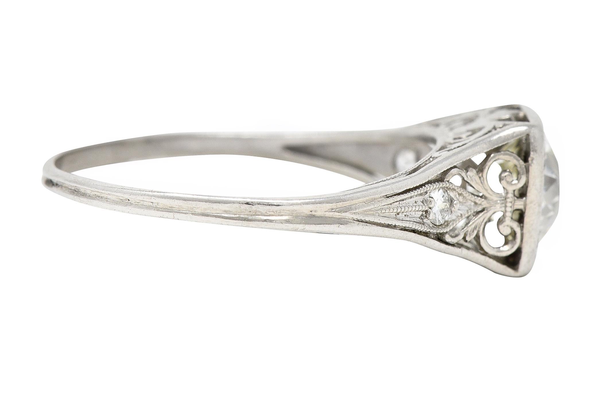 Old European Cut Traub Mfg. Art Deco 1.07 CTW Diamond Platinum Scrolling Vintage Engagement Ring For Sale