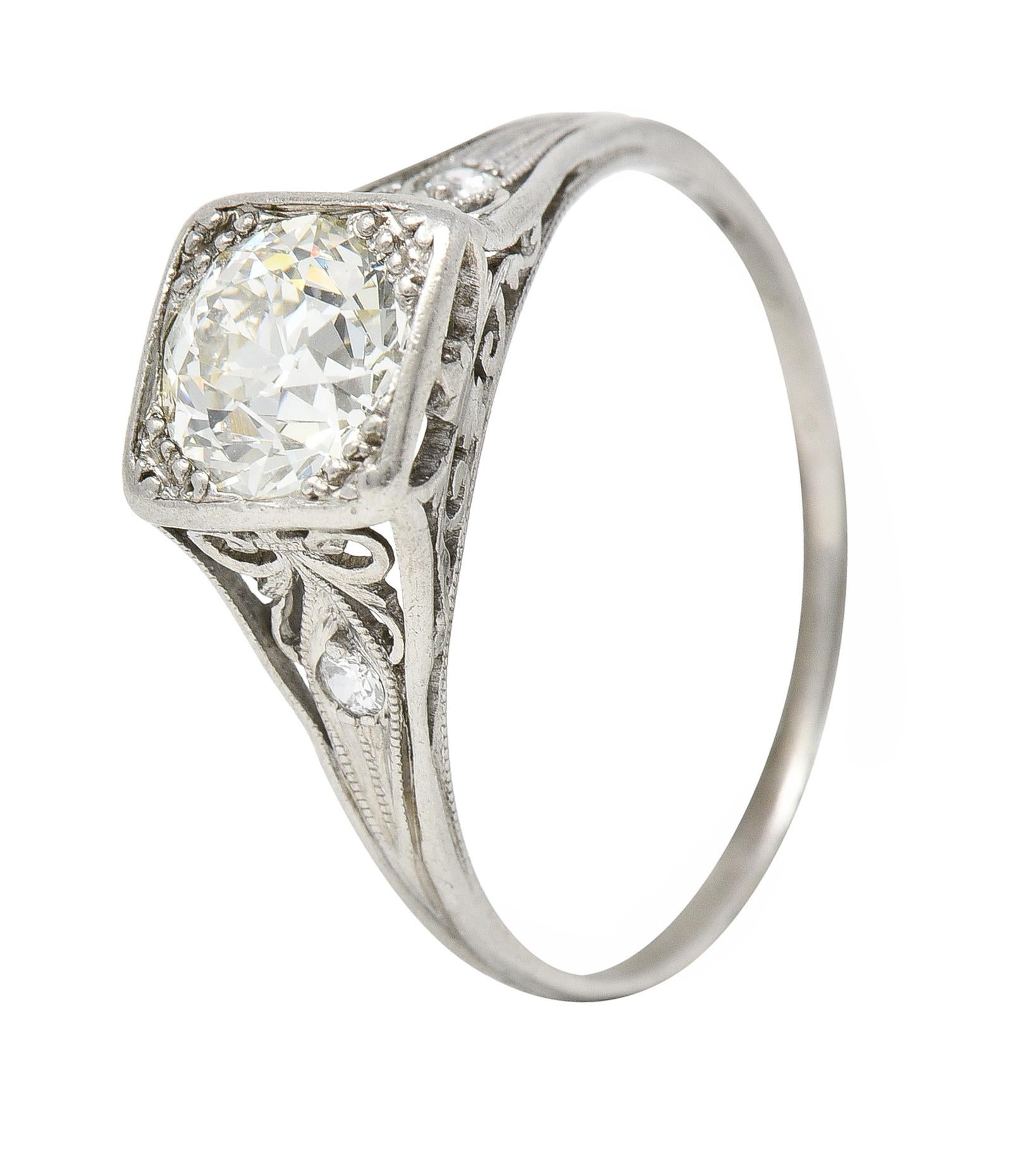Traub Mfg. Art Deco 1.07 CTW Diamond Platinum Scrolling Vintage Engagement Ring For Sale 4