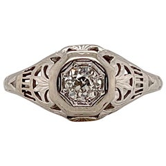 Antique Signed Traub Orange Blossom Art Deco White Gold and Diamond Engagement Ring