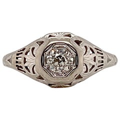 Signierter Traub Orange Blossom Art Deco Weißgold und Diamant-Verlobungsring