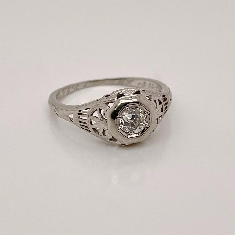 Signed Traub Orange Blossom Art Deco White Gold and Diamond Engagement