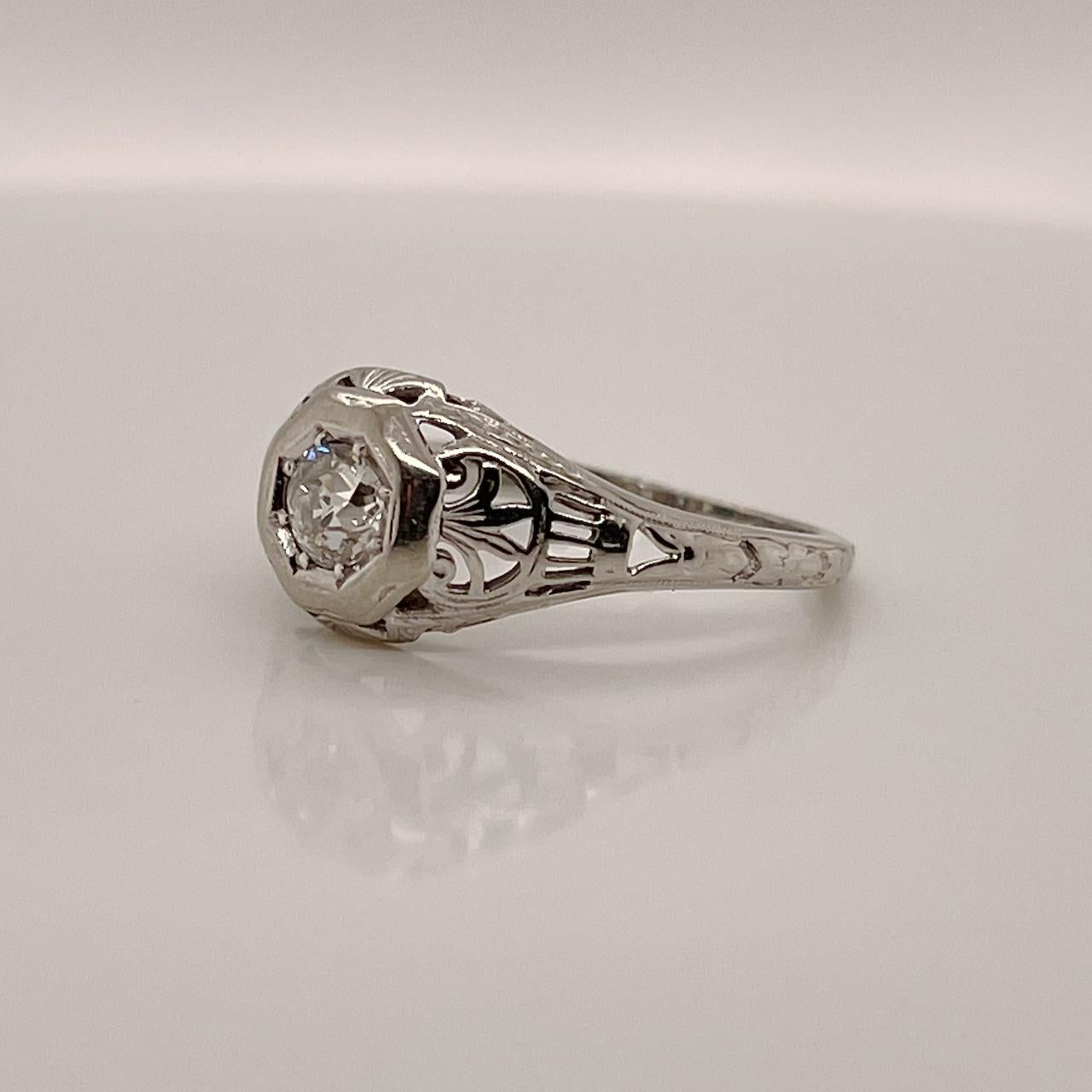 Anillo de compromiso Art Decó de oro blanco y diamantes firmado Traub Orange Blossom en venta 1
