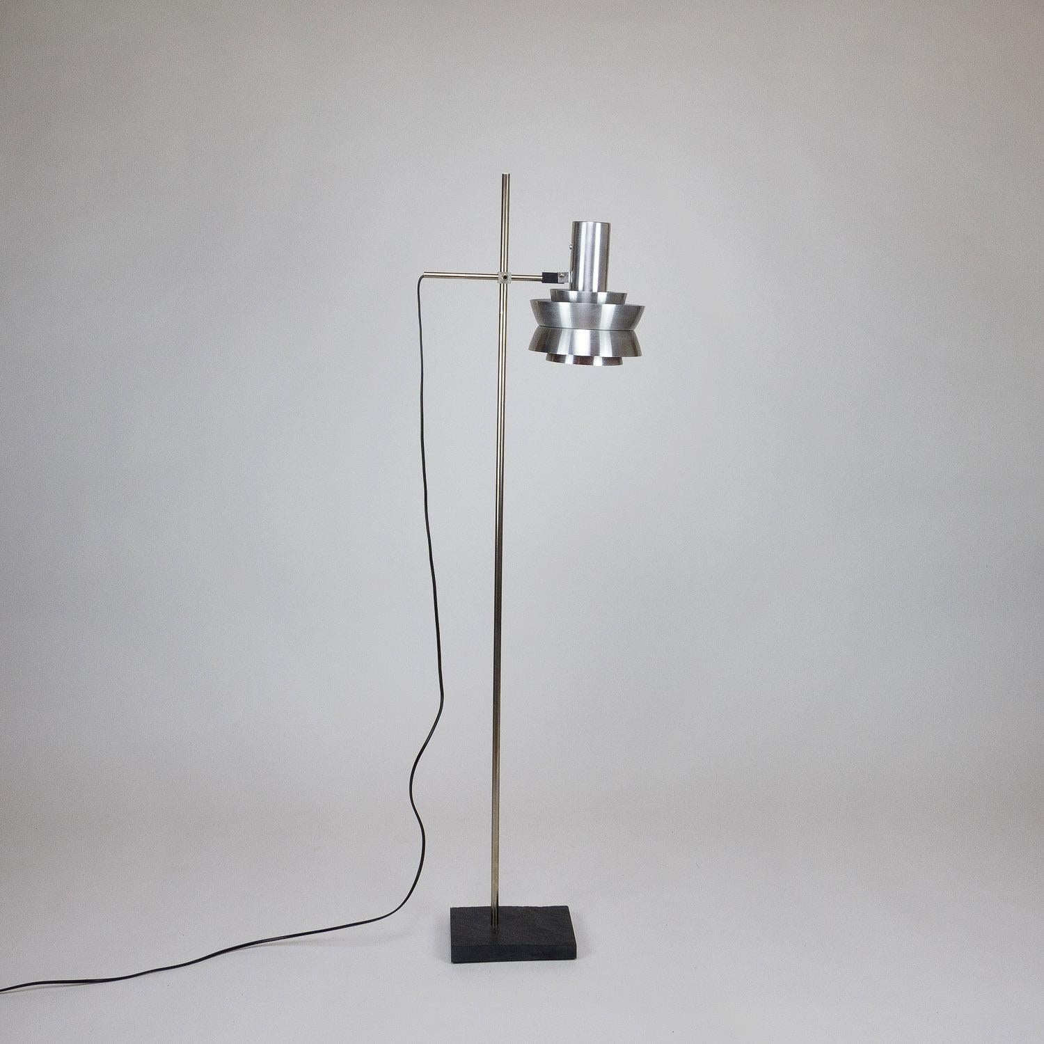 1960s Swedish Trava floor lamp by Sigurd Lindkvist - who also worked under the pseudonym Carl Thore - design director for Granhaga Metallindustri. The Strava range featured a concealed bulb and a decidedly Space Age aesthetic. Aluminium shade with
