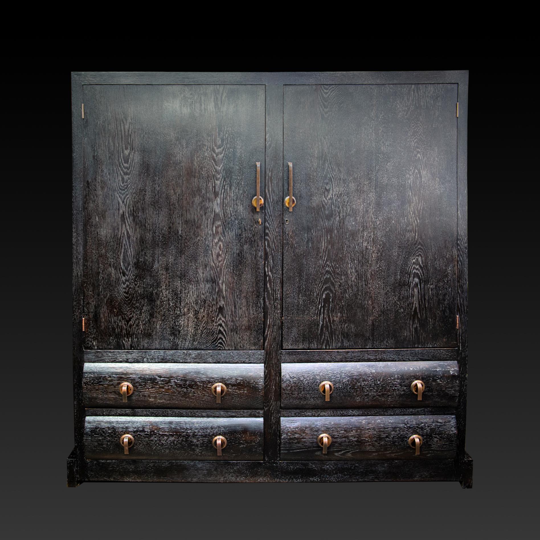 Travail Français, an Art Deco Cerused Oak Cabinet with Bronze Ornamentation 5