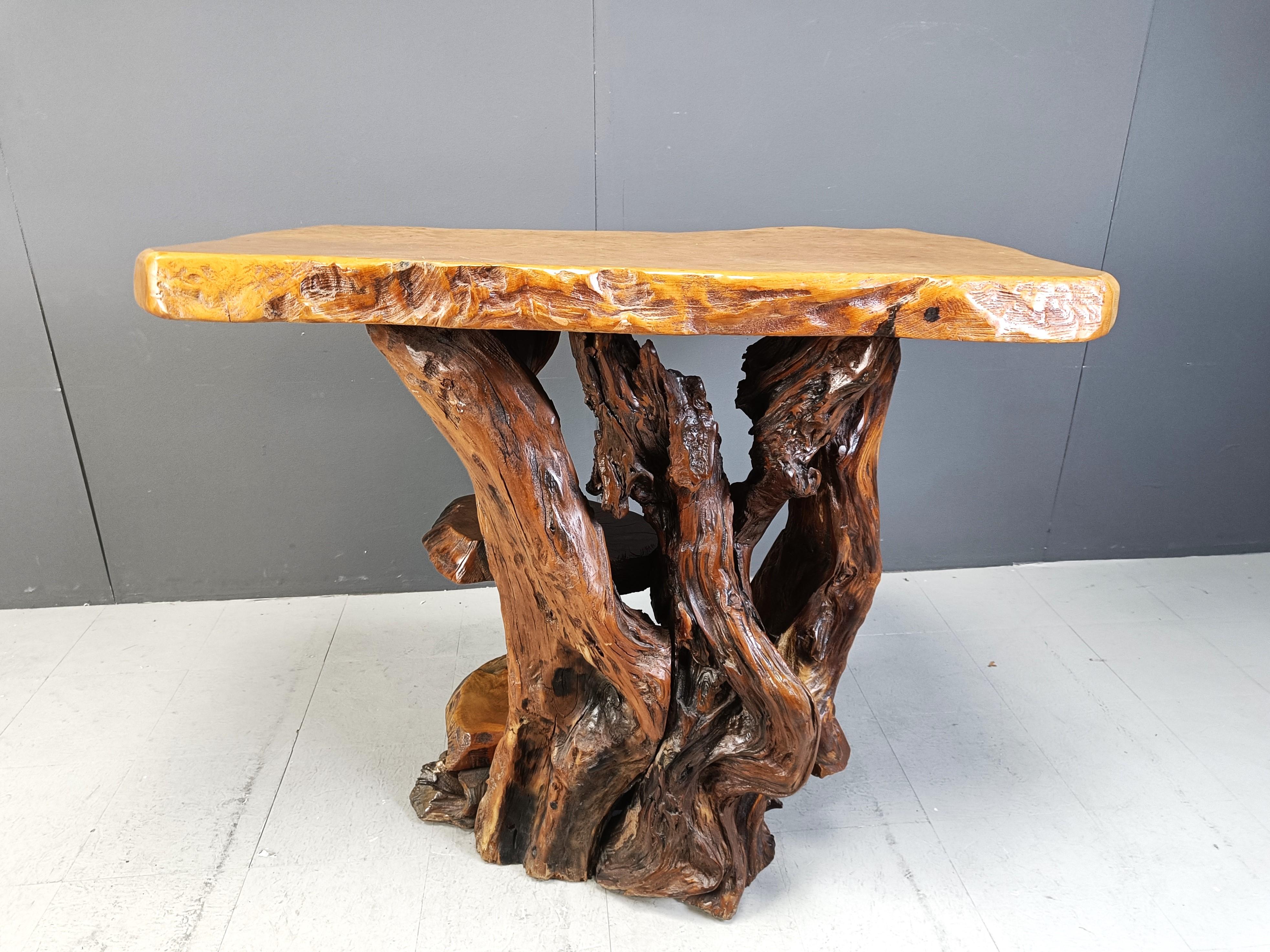 Brutalist Travail Populaire Burl Root Wood Console, Italy, 1960s