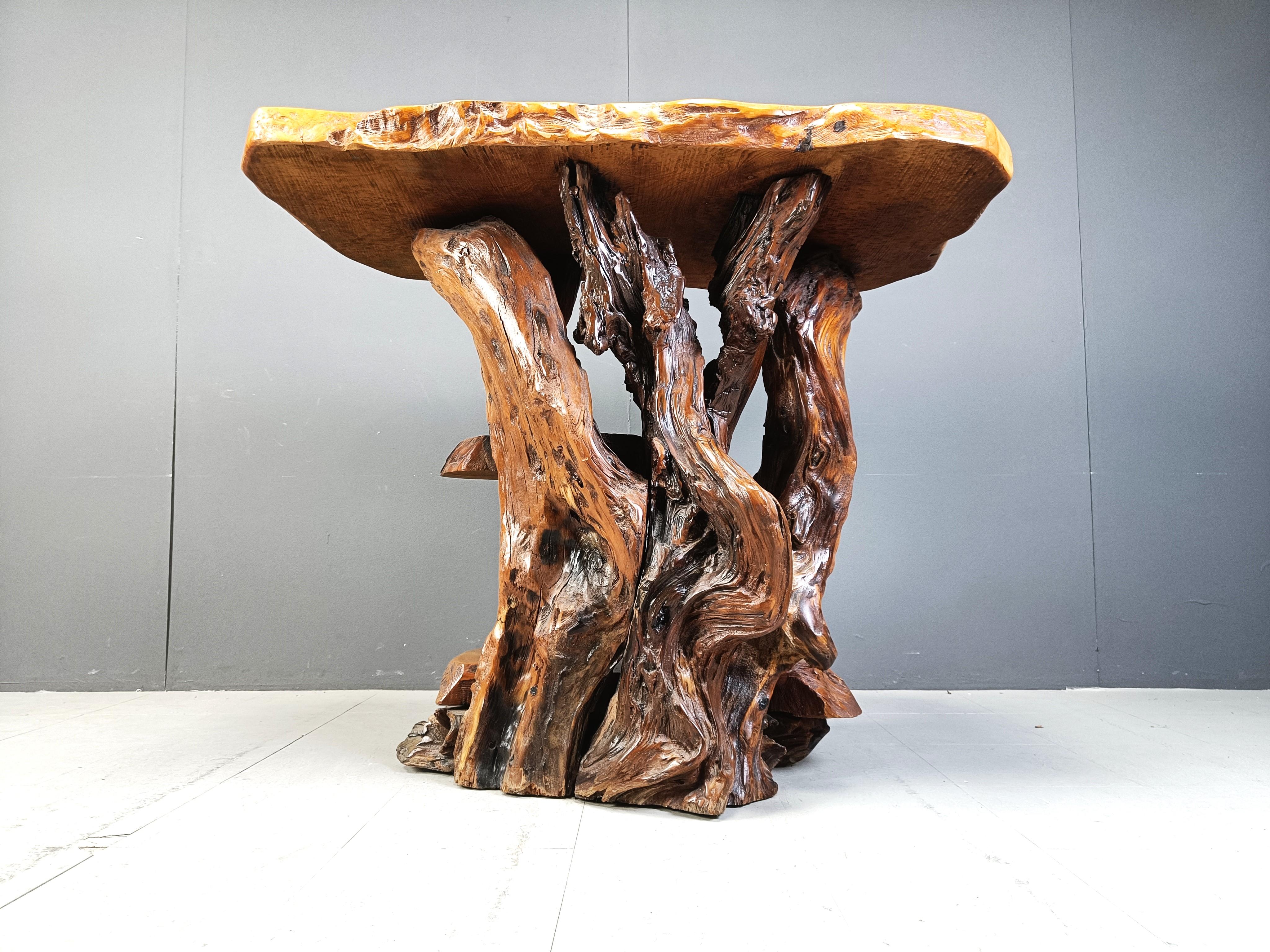 Italian Travail Populaire Burl Root Wood Console, Italy, 1960s