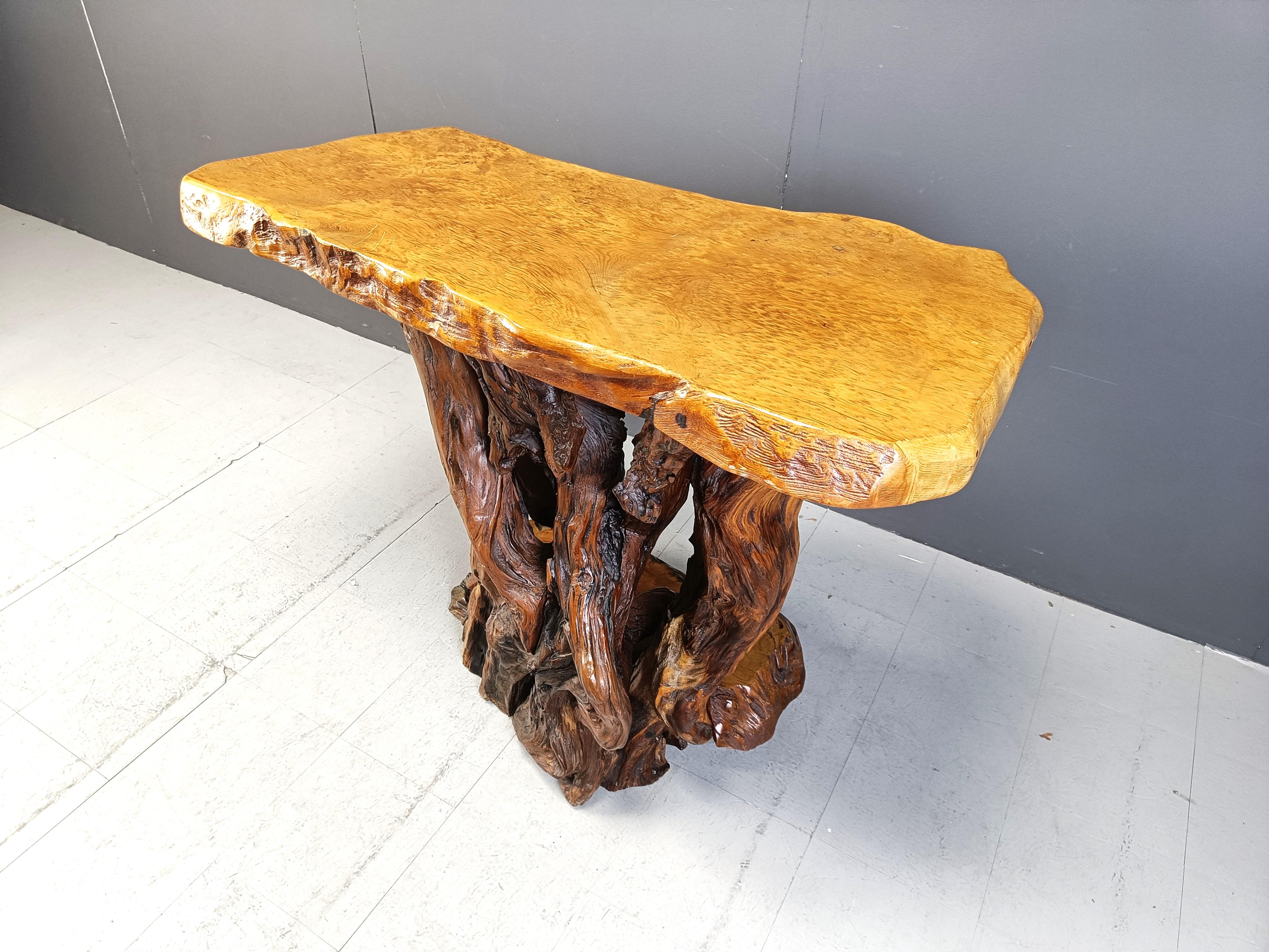 Travail Populaire Burl Root Wood Console, Italy, 1960s In Good Condition In Leuven, Vlaams Gewest