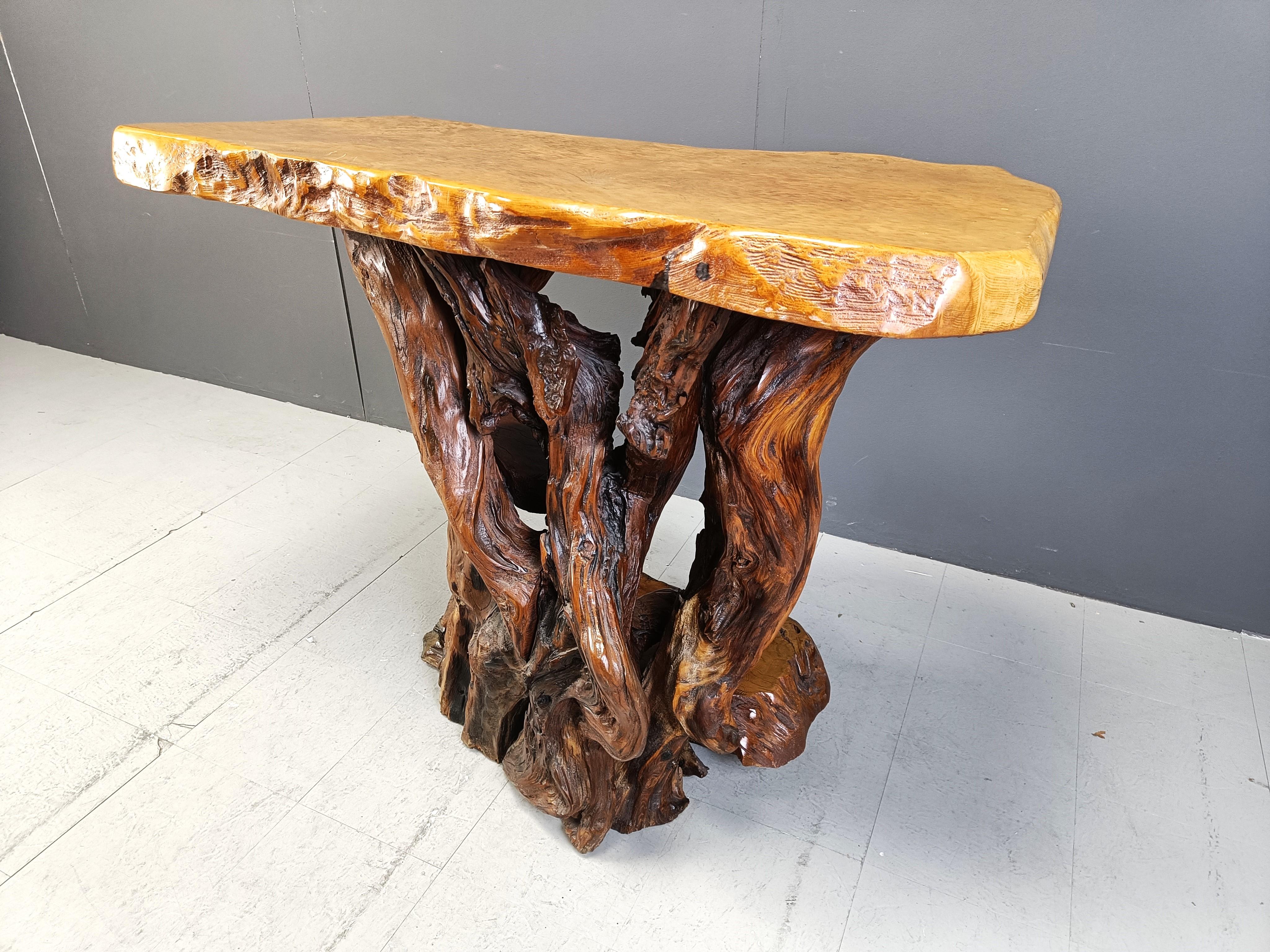 Mid-20th Century Travail Populaire Burl Root Wood Console, Italy, 1960s